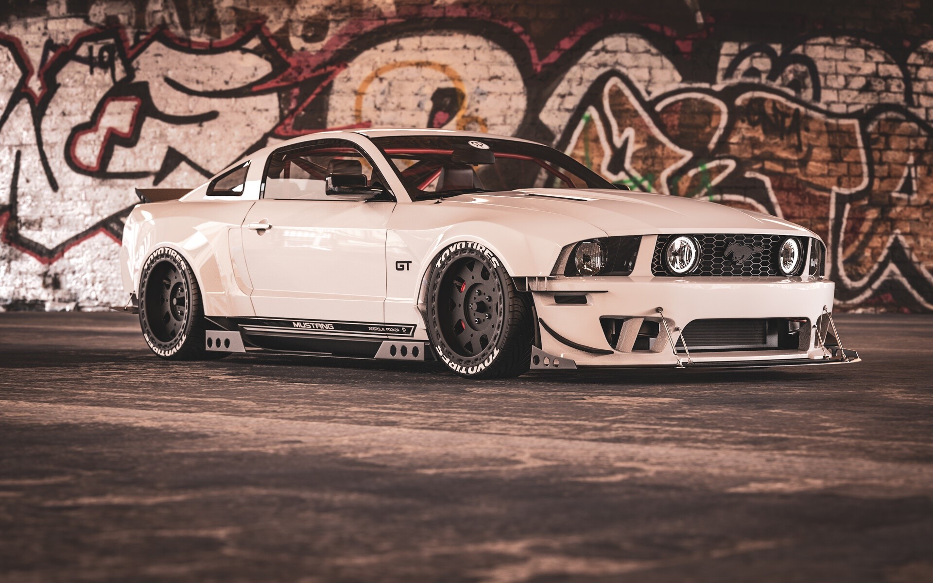White Ford Mustang GT with custom body kit HD Wallpaper