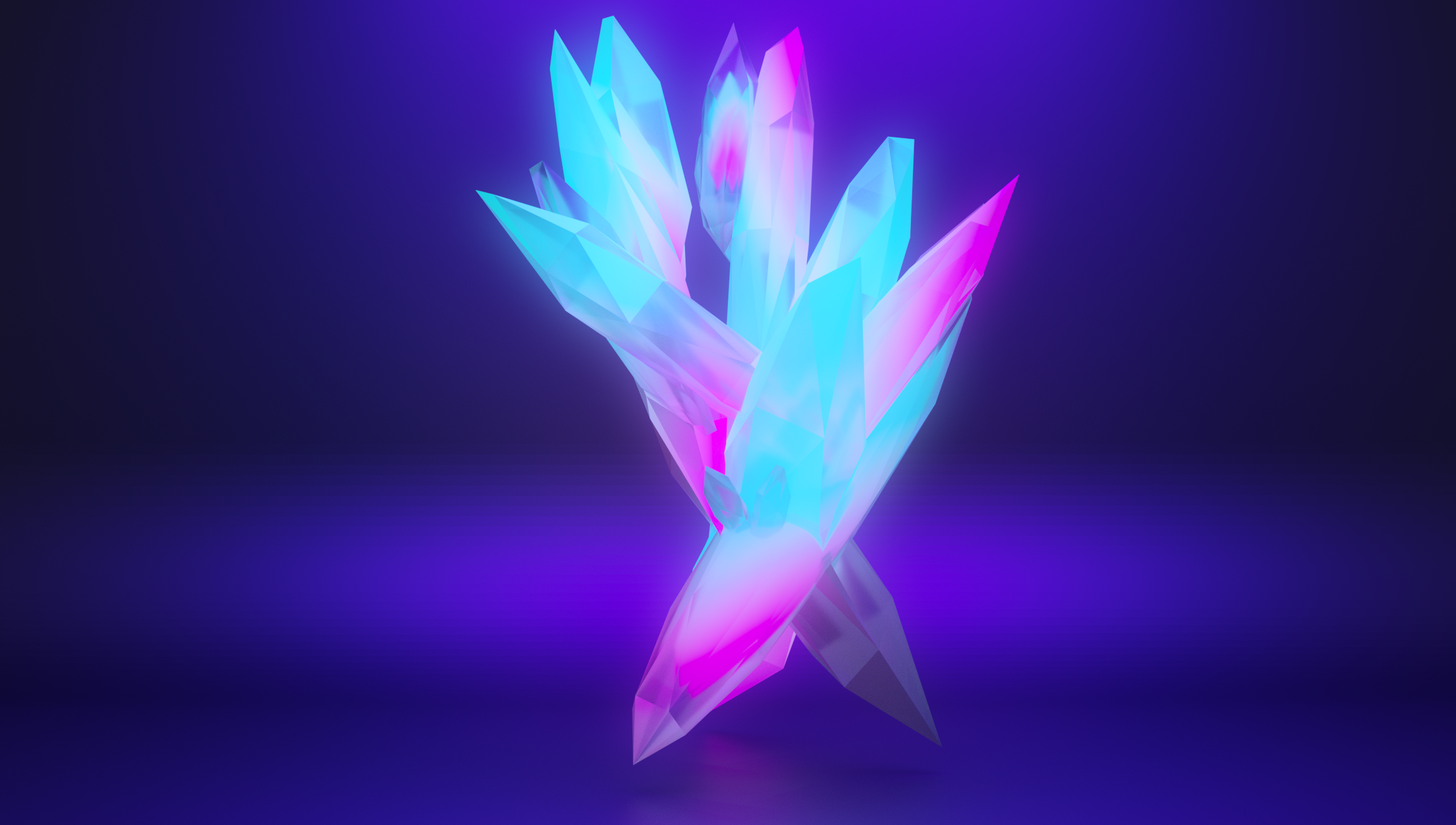 Cyan and violet crystal cluster with neon glow HD Wallpaper