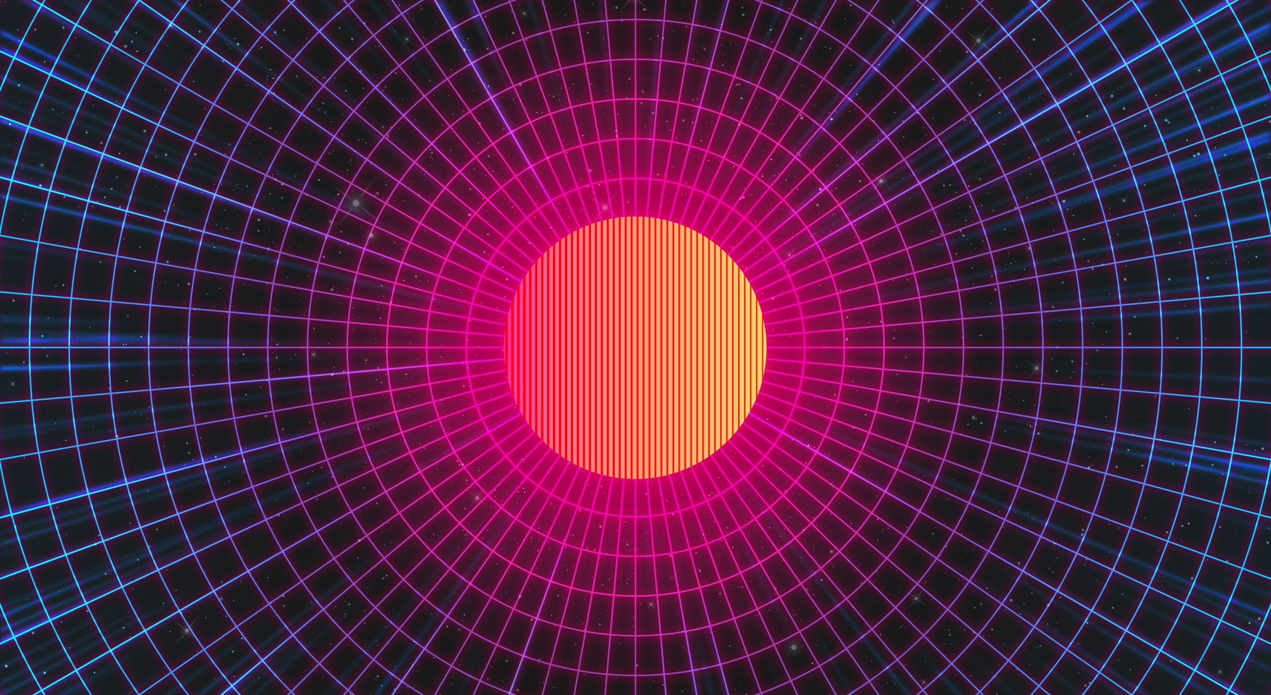 Retro grid with glowing sun HD Wallpaper