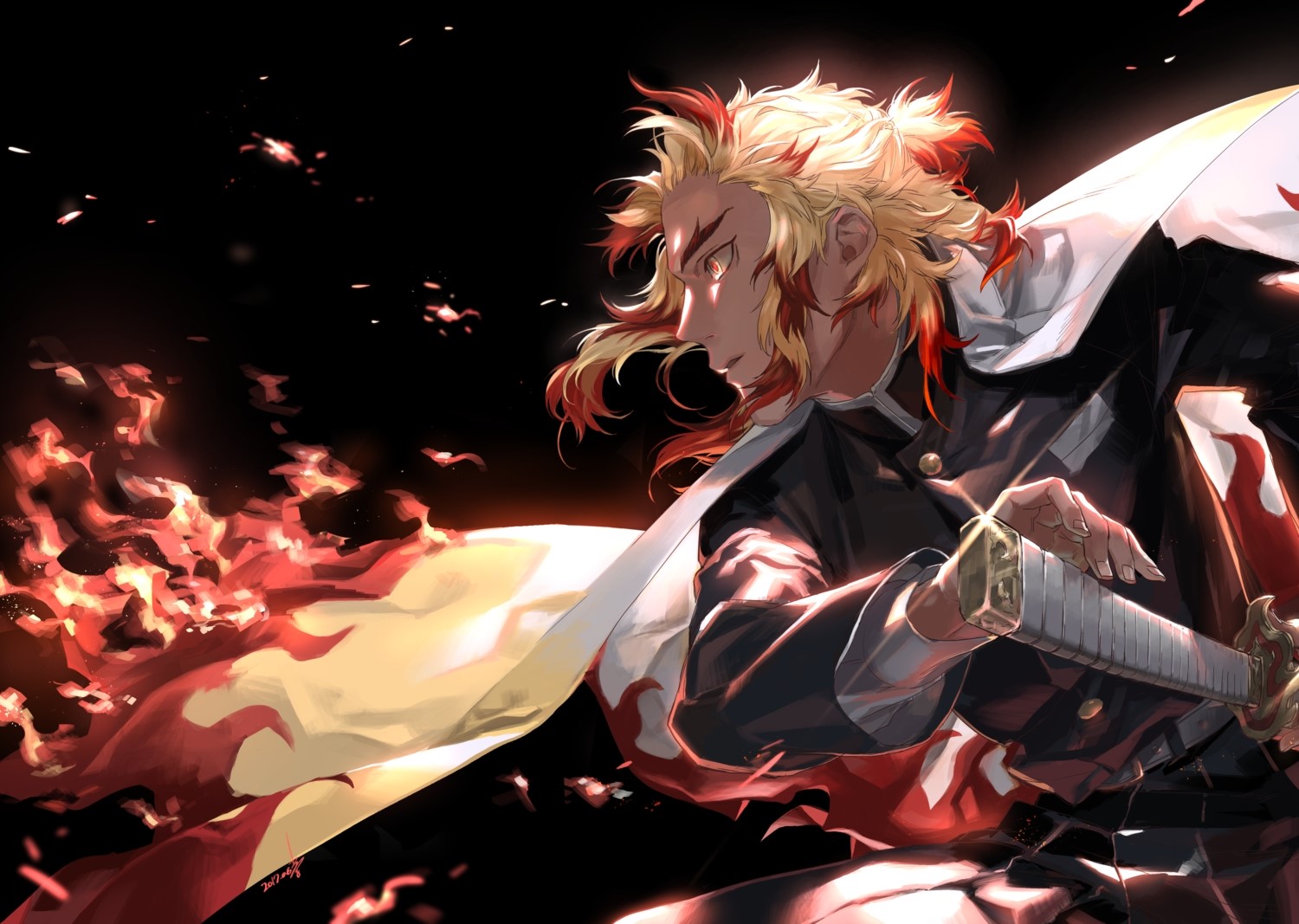 Rengoku Kyoujurou from Kimetsu no Yaiba with fire HD Wallpaper