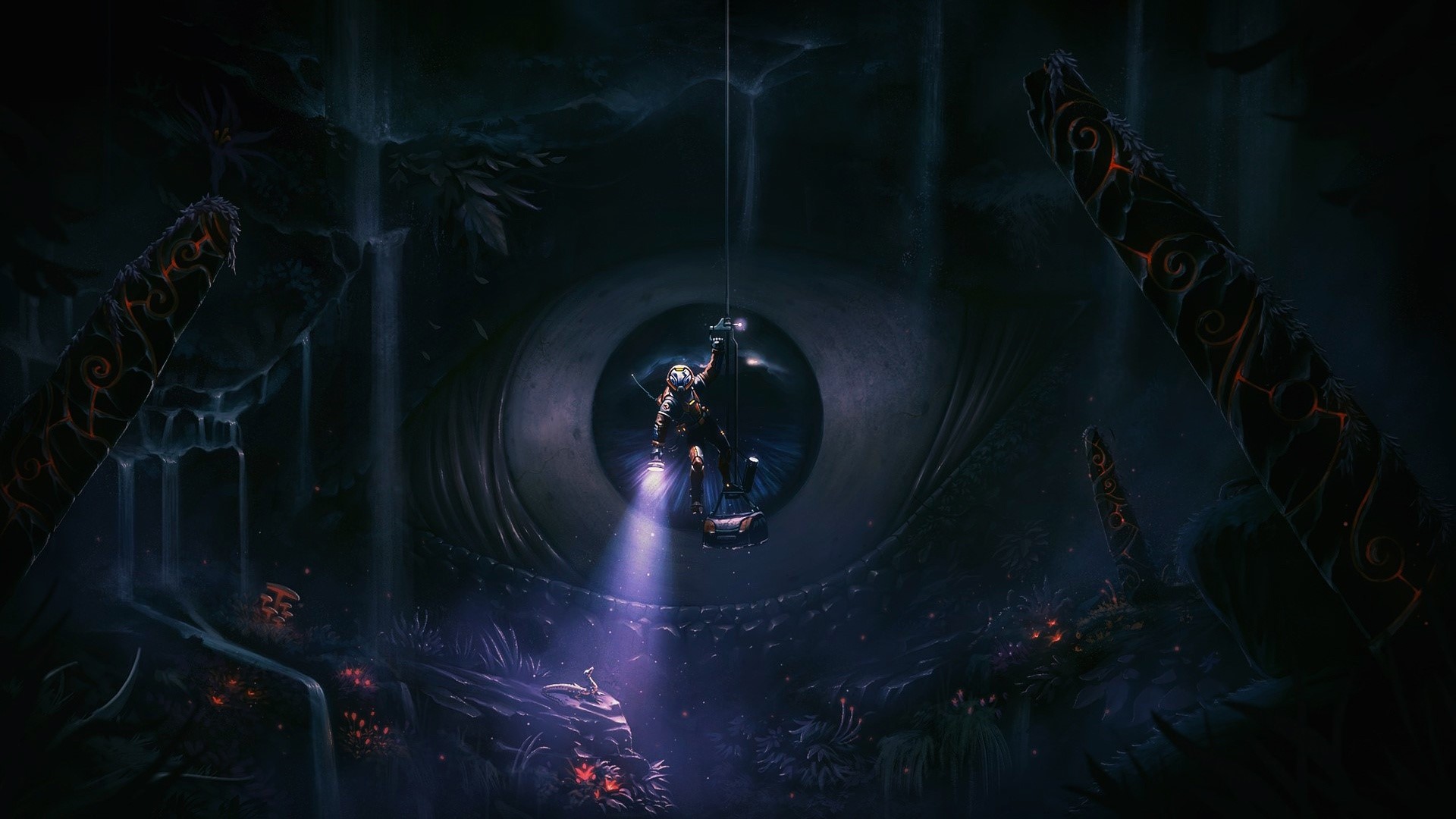 Astronaut suspended in front of a giant eye HD Wallpaper