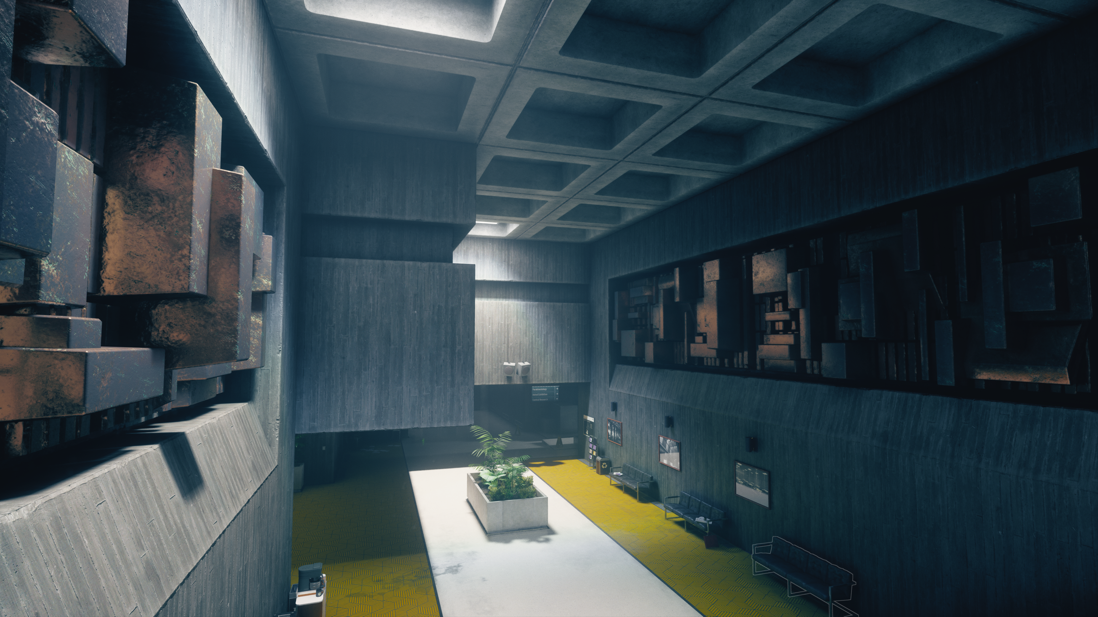 Interior of brutalist architecture building from Control HD Wallpaper