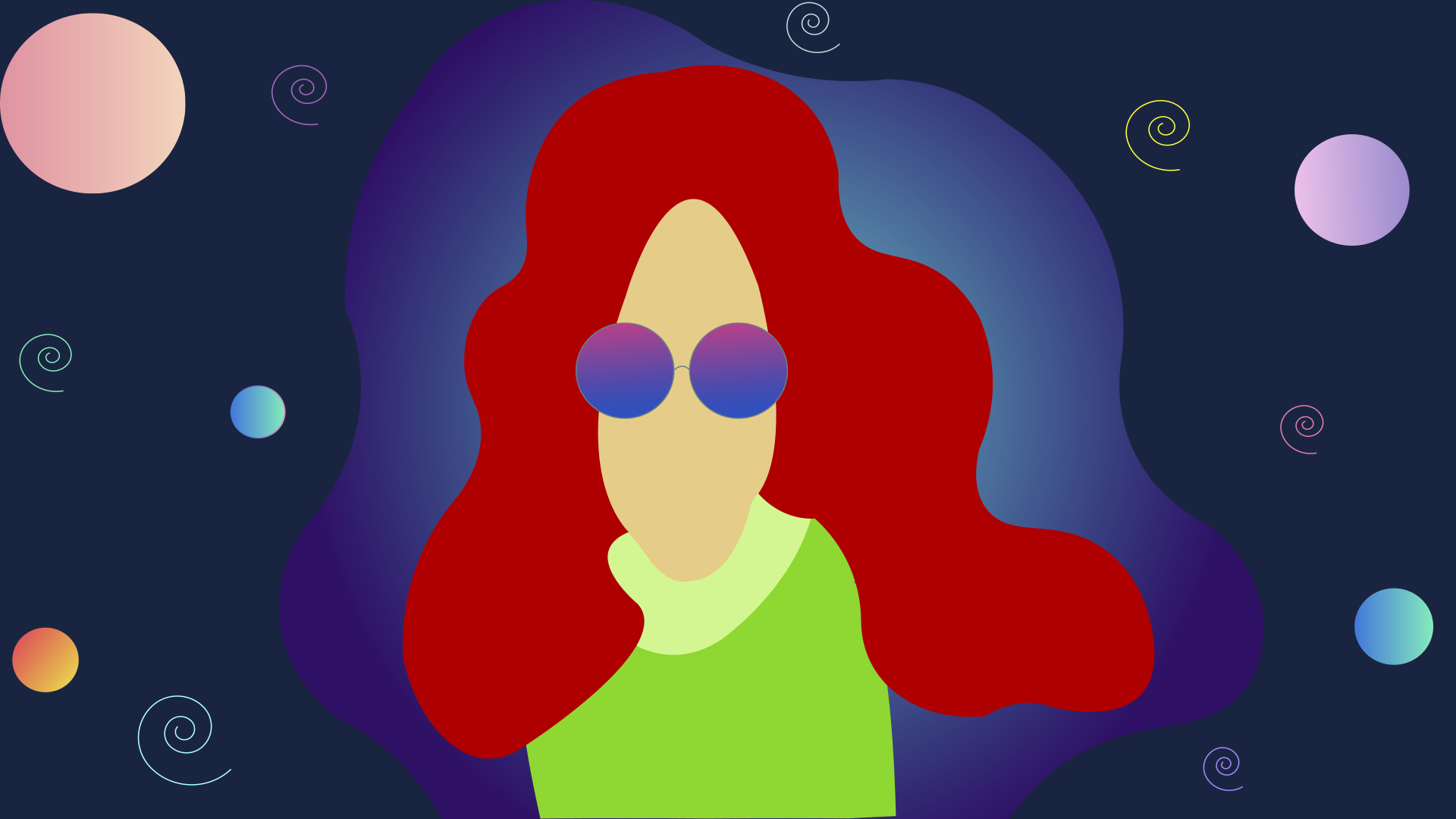 Woman with red hair and sunglasses in abstract space HD Wallpaper
