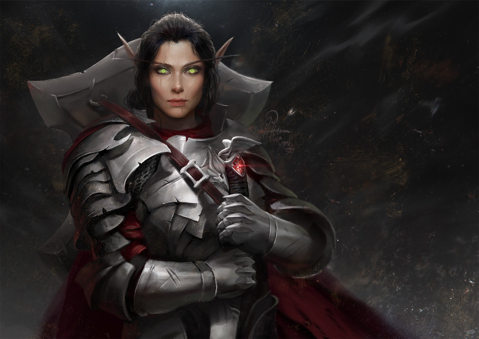 Elf warrior with sword and armor by Ina Wong HD Wallpaper