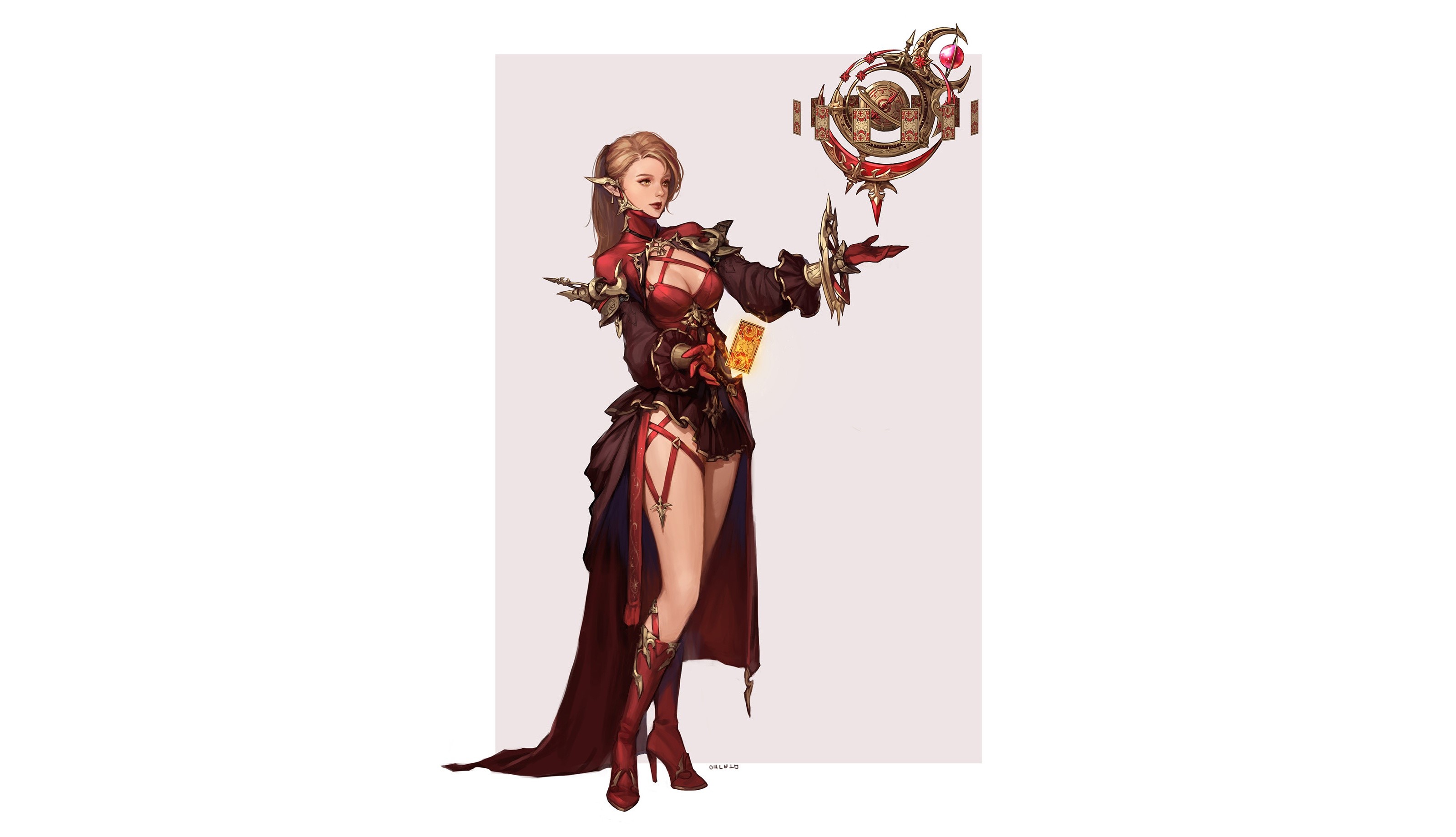 Fantasy girl with magical orb and cards HD Wallpaper