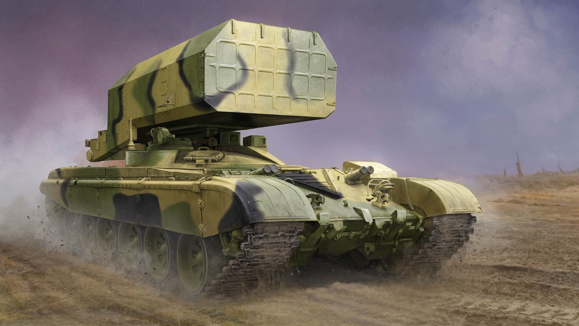 Military vehicle with missile launcher artwork HD Wallpaper