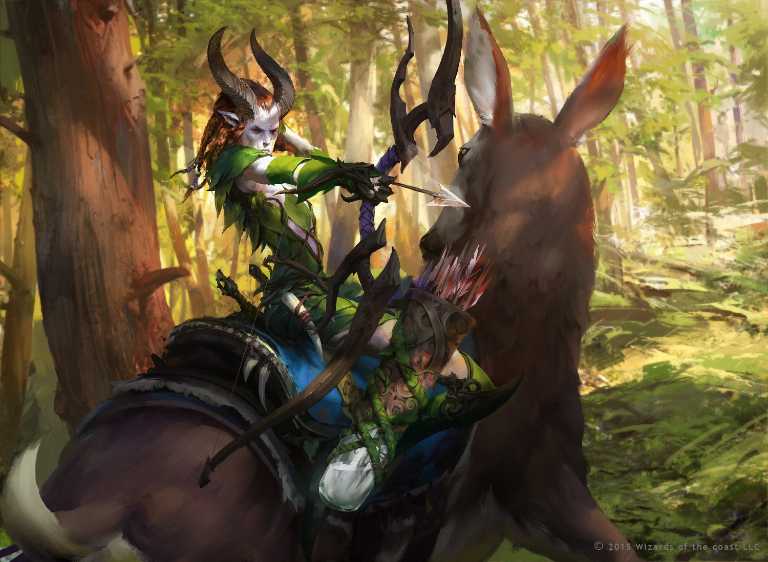 Elf archer riding a deer in a forest HD Wallpaper