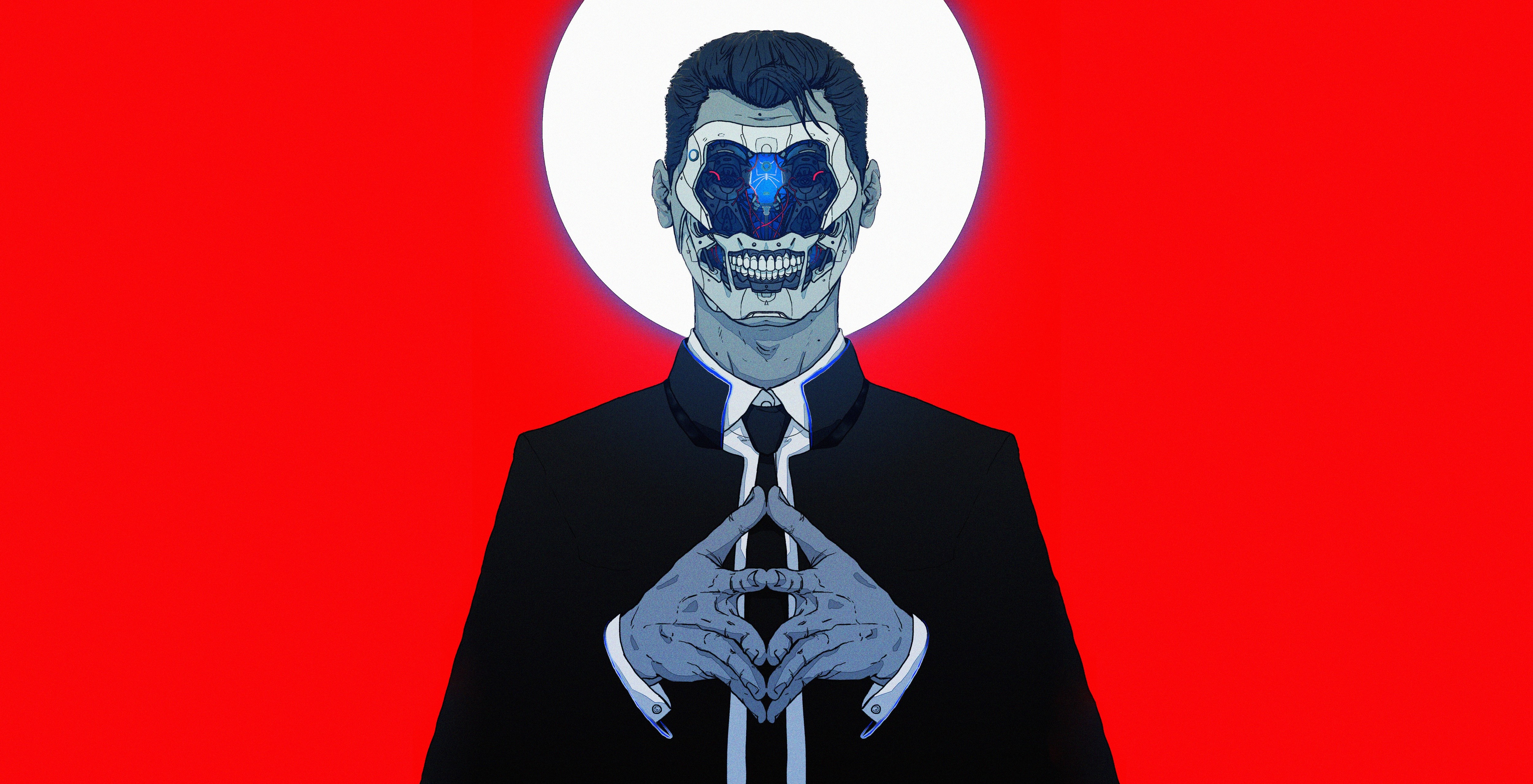 Robot in a suit with red background HD Wallpaper
