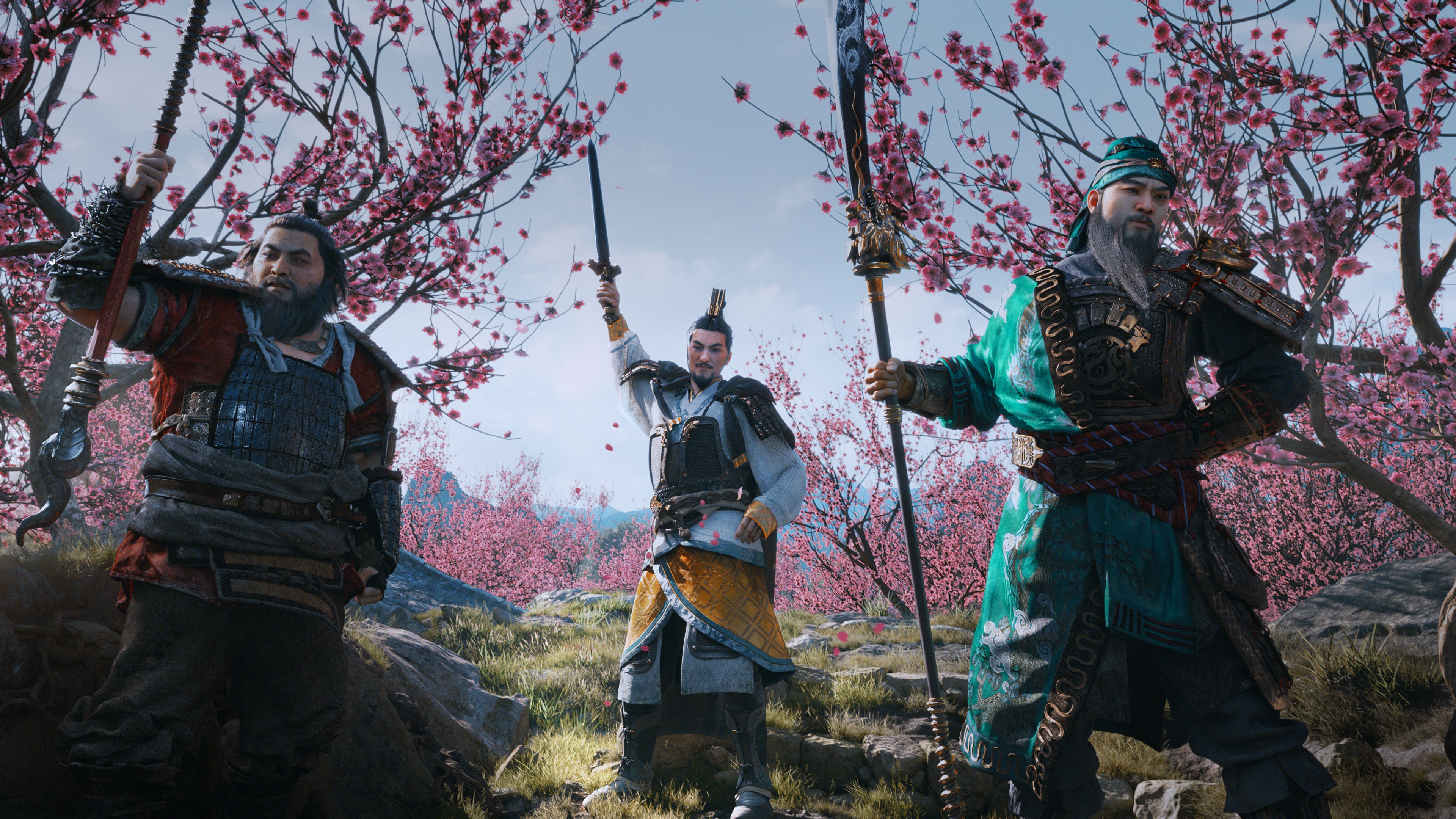 Total War Three Kingdoms: Three Warriors with Spears and Swords HD Wallpaper