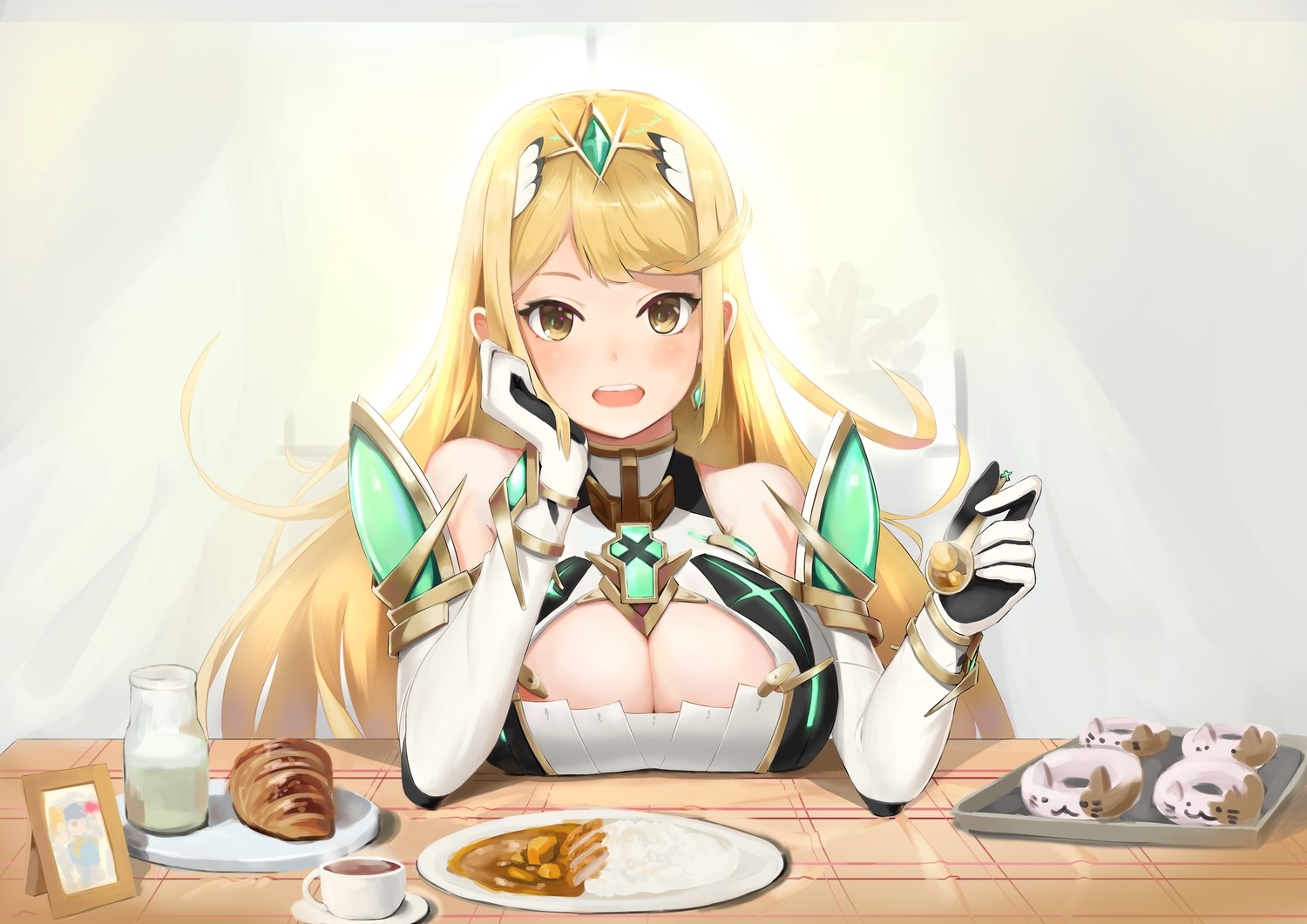 Hikari from Xenoblade Chronicles 2 eating breakfast HD Wallpaper