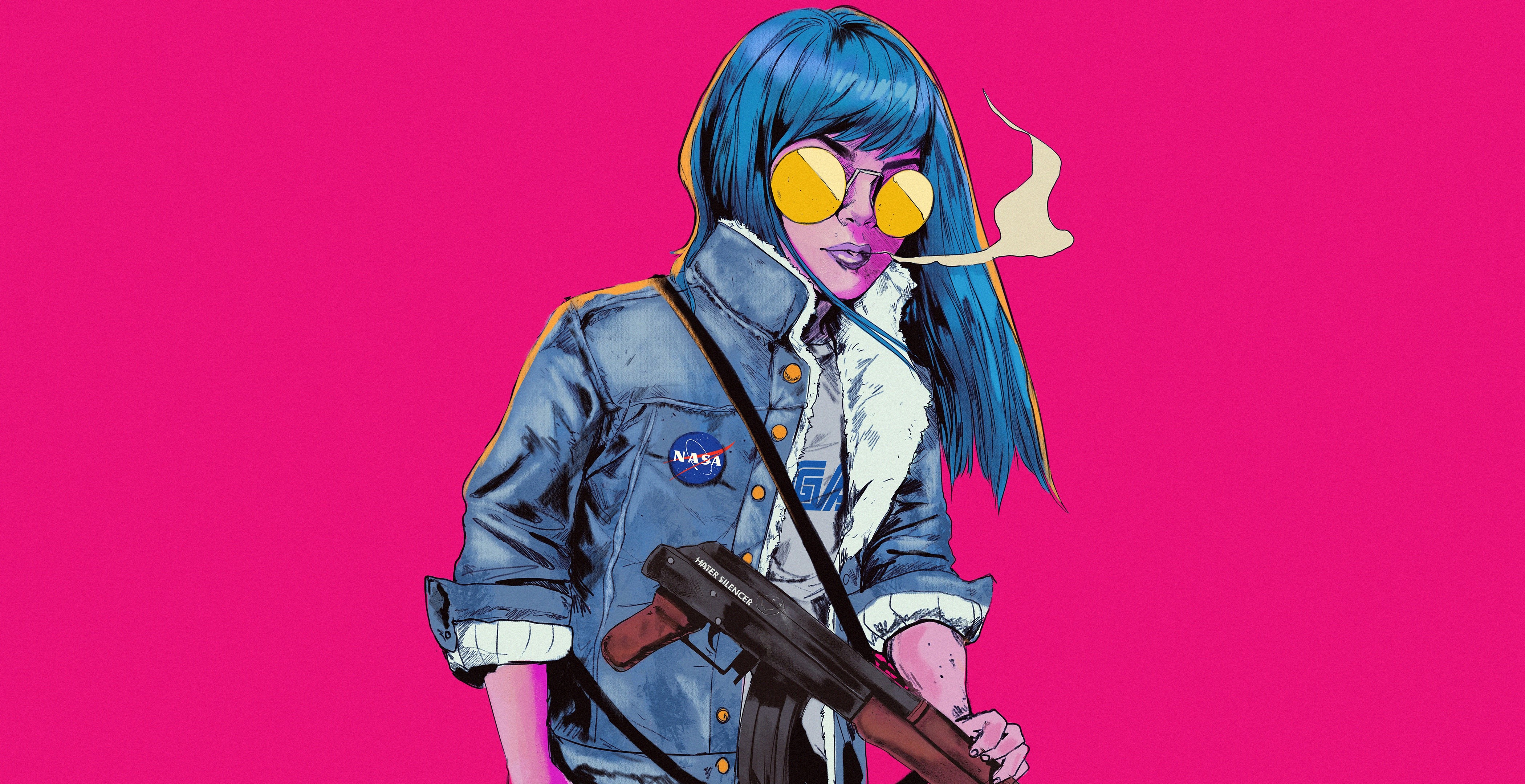 Woman with AK-74 and NASA patch HD Wallpaper