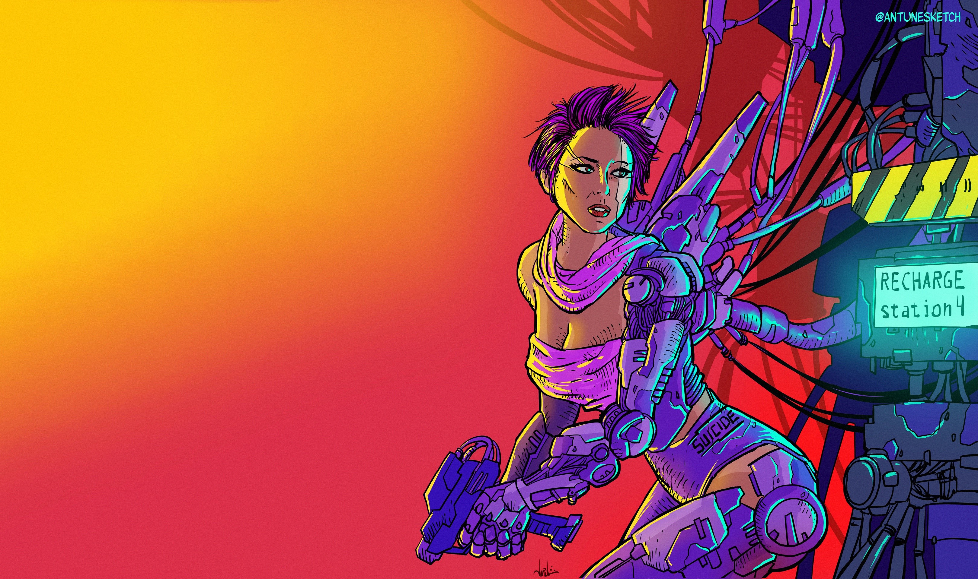 Cyborg woman at recharge station 4 HD Wallpaper