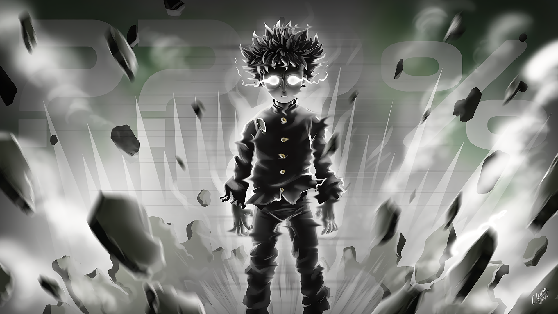 Shigeo Kageyama from Mob Psycho 100 with debris HD Wallpaper