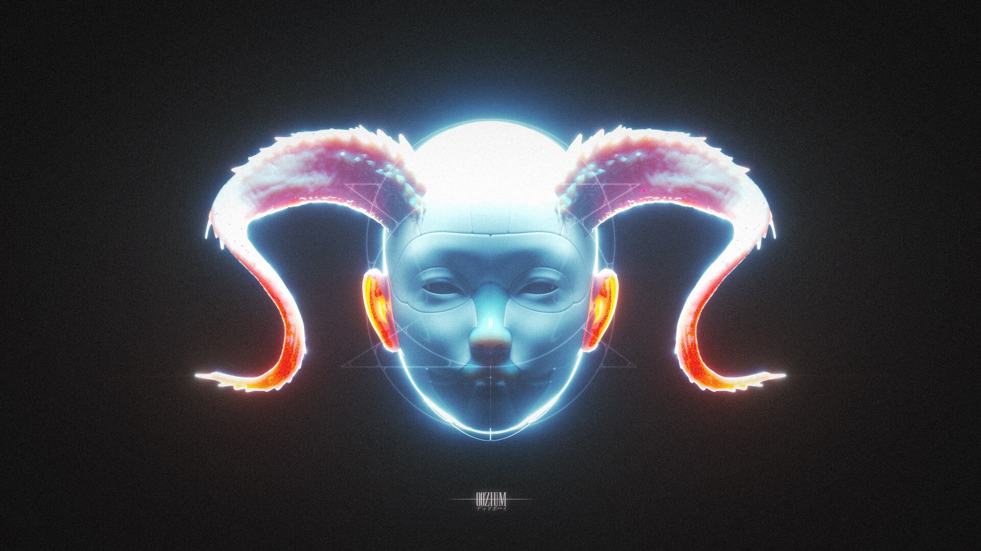 Oozium Futuristic Robot Head with Glowing Horns HD Wallpaper