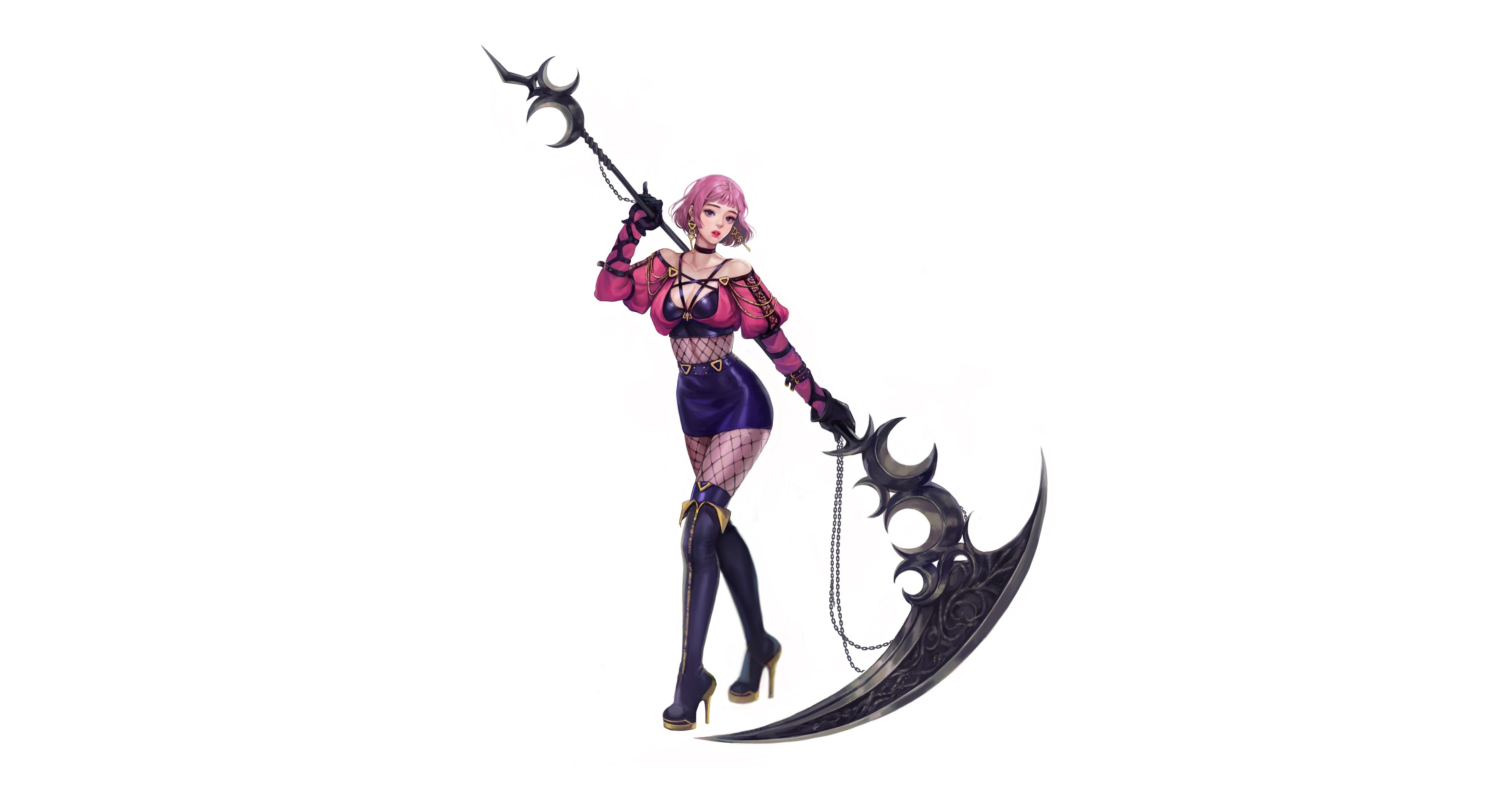 Anime girl with pink hair holding a scythe HD Wallpaper
