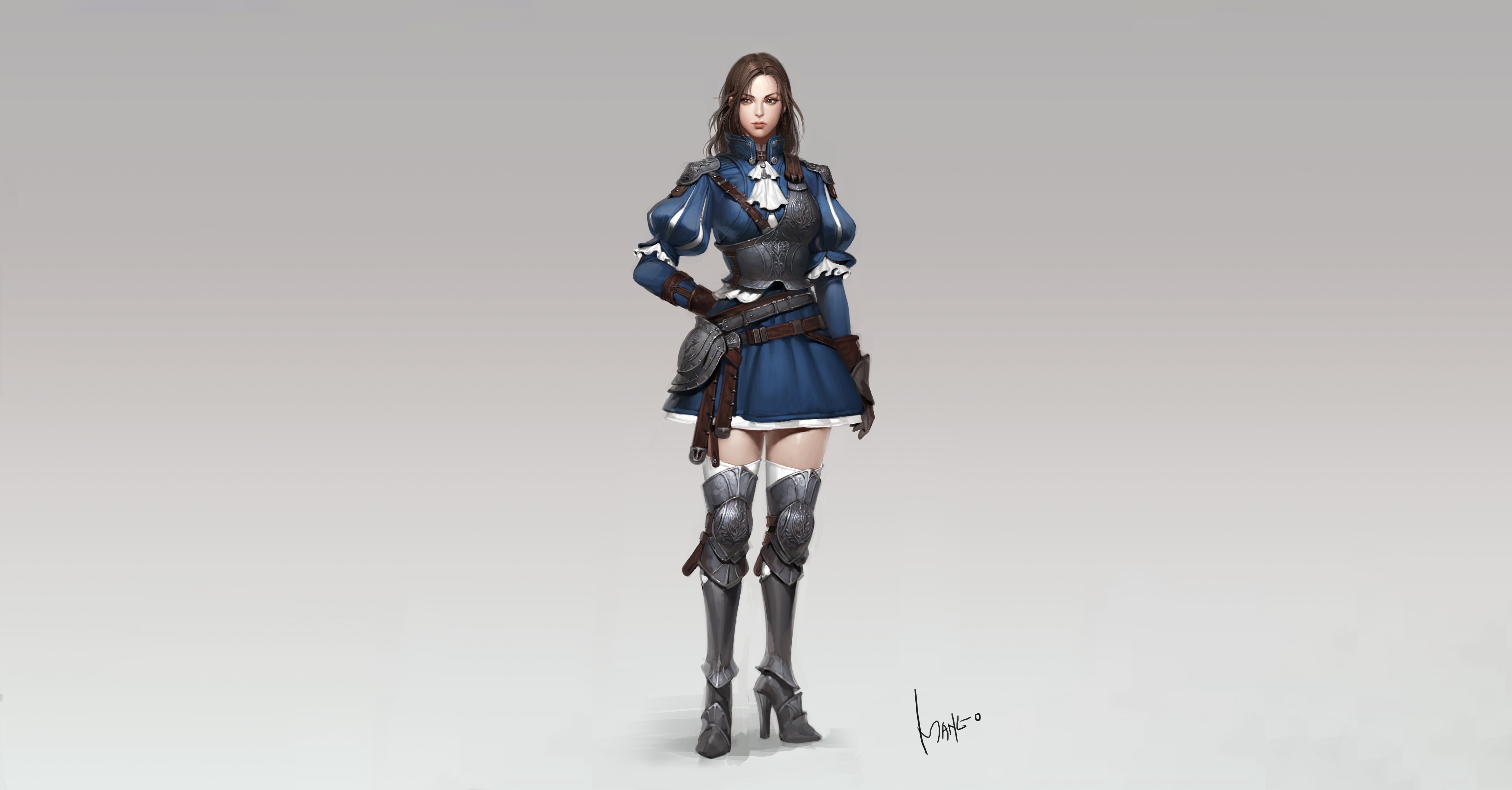 Fantasy girl in blue dress and armor HD Wallpaper