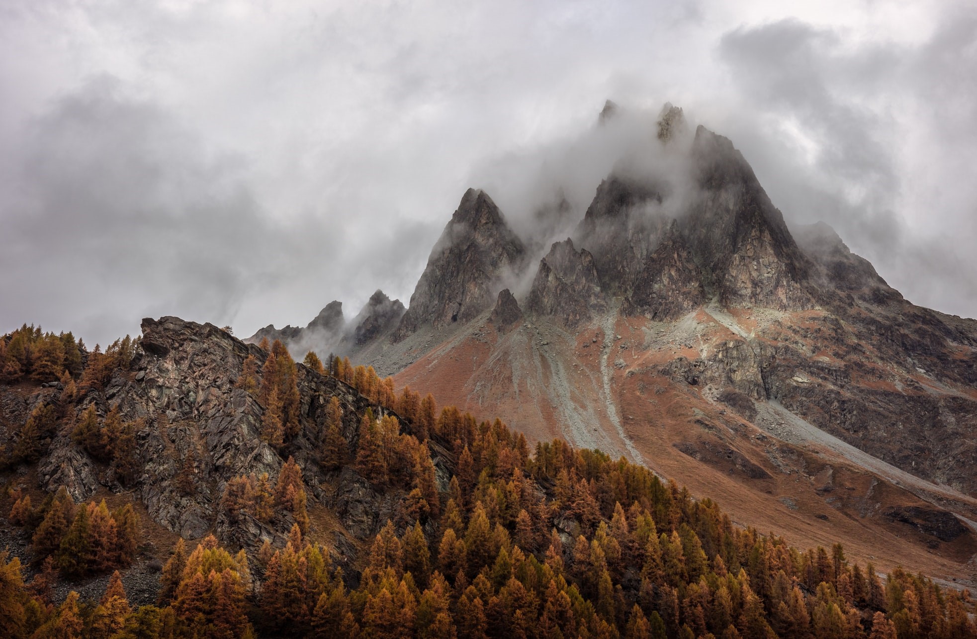 Mountains in Switzerland with autumn trees HD Wallpaper