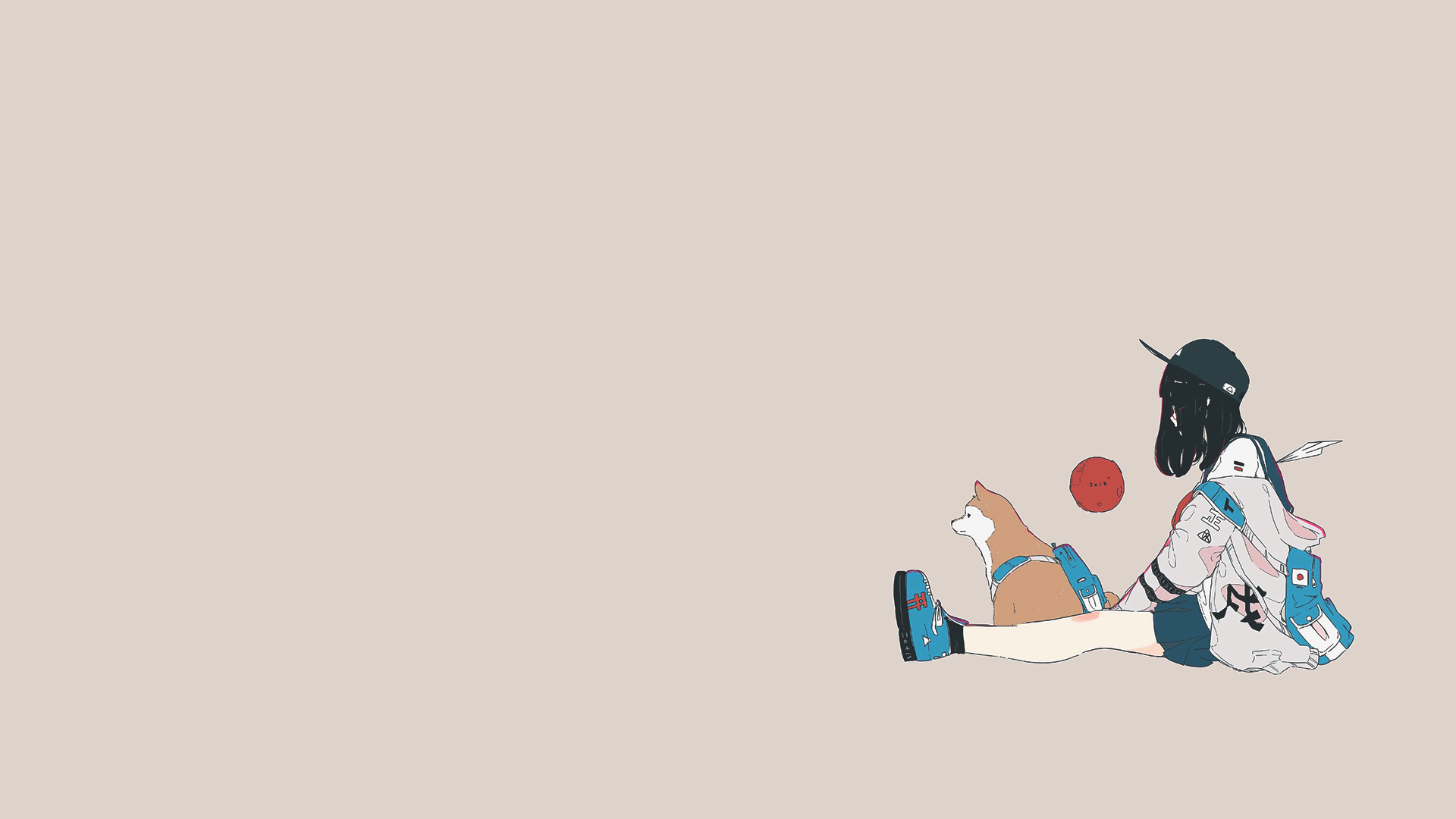 Girl with dog and ball HD Wallpaper