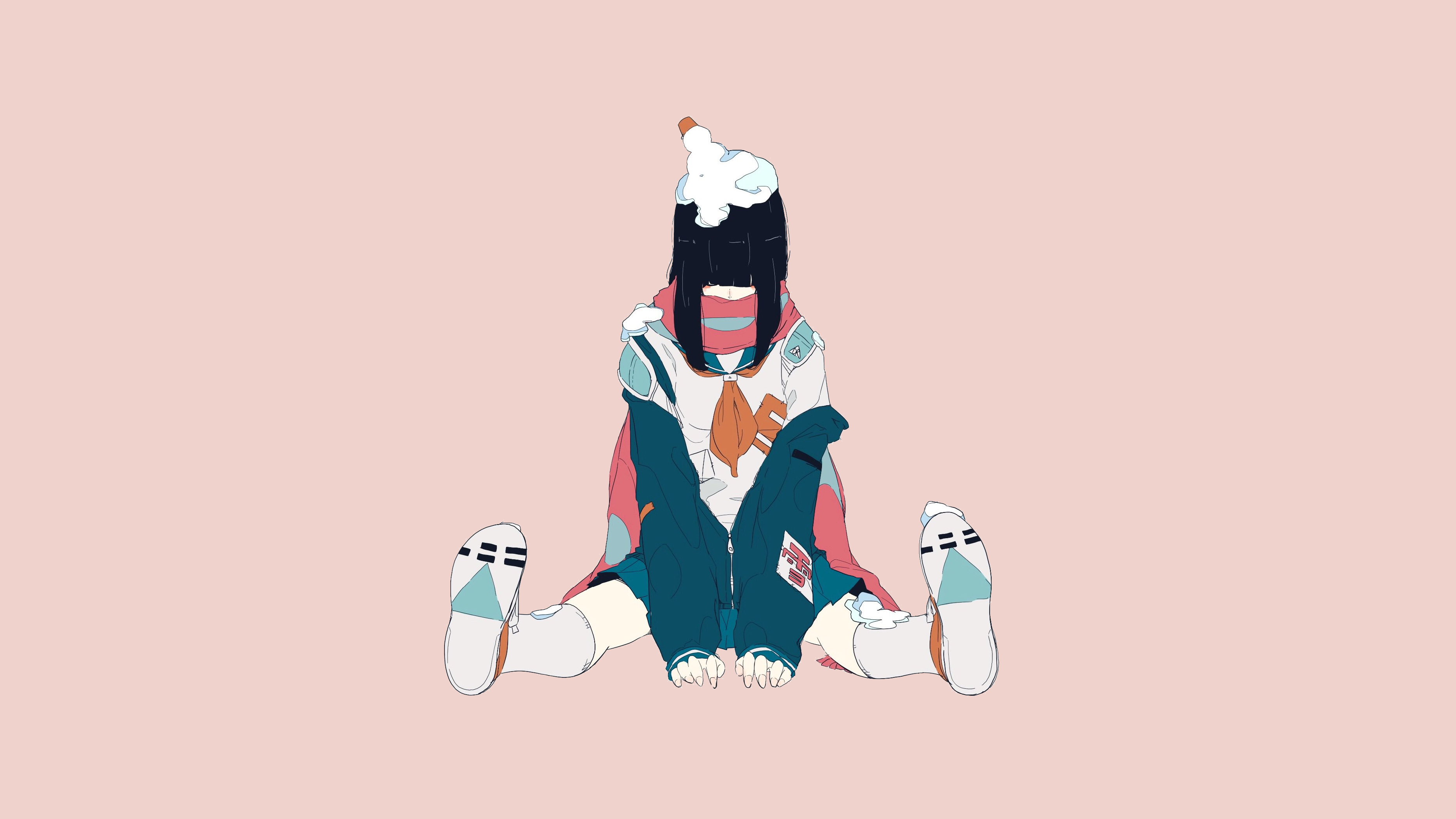 Anime girl with black hair and cream on head HD Wallpaper