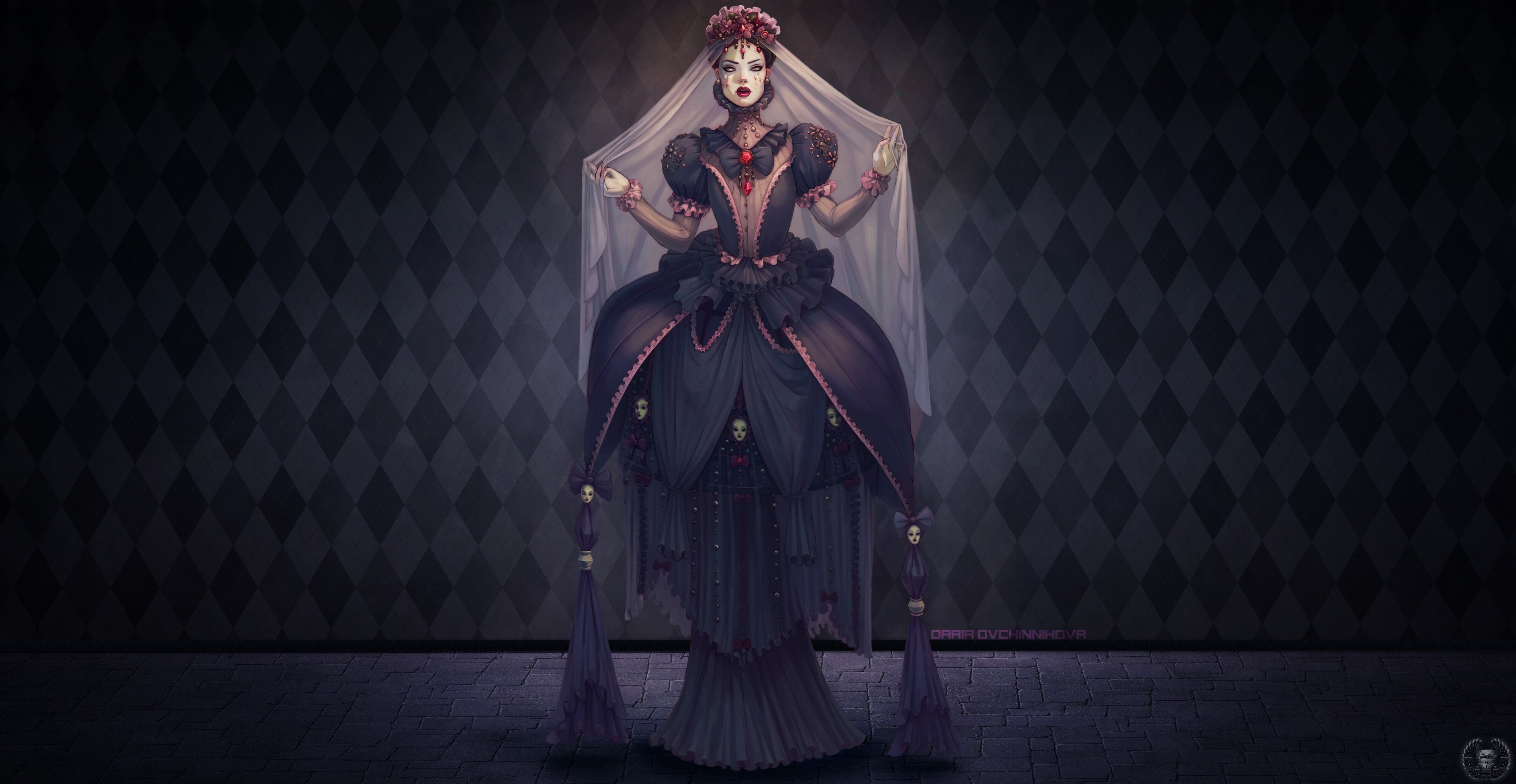 Fantasy art of a woman in a dark dress HD Wallpaper