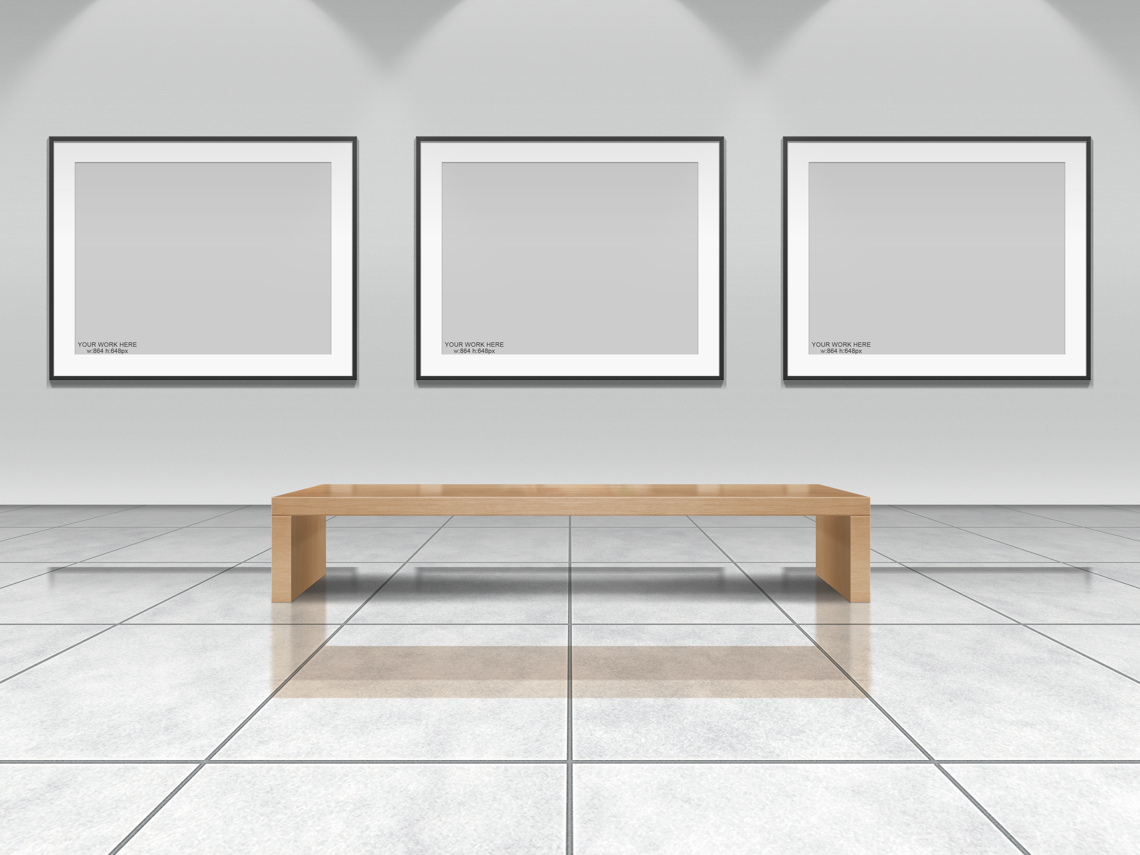 Art gallery template with three frames and bench HD Wallpaper