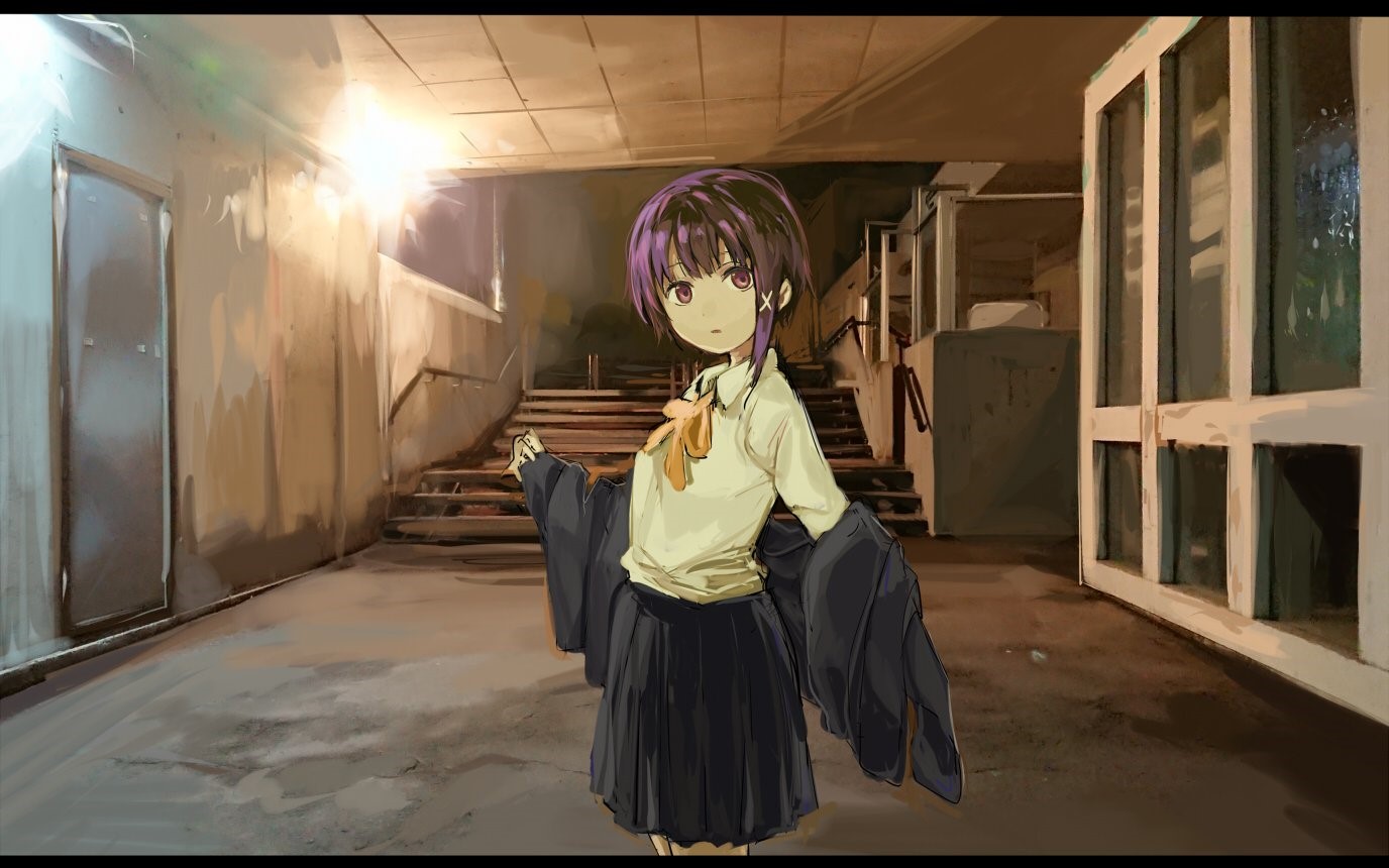 Lain Iwakura in Dimly Lit Stairwell HD Wallpaper
