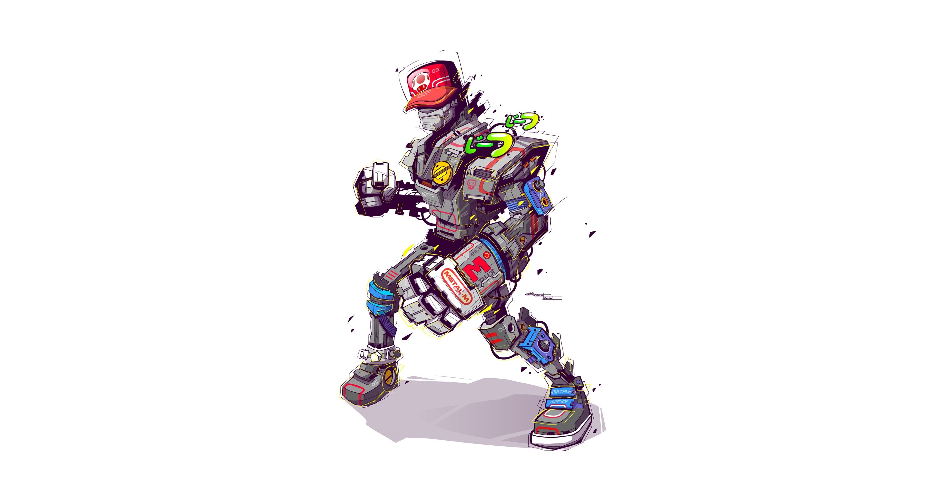 Robot wearing a red cap in a fighting stance HD Wallpaper