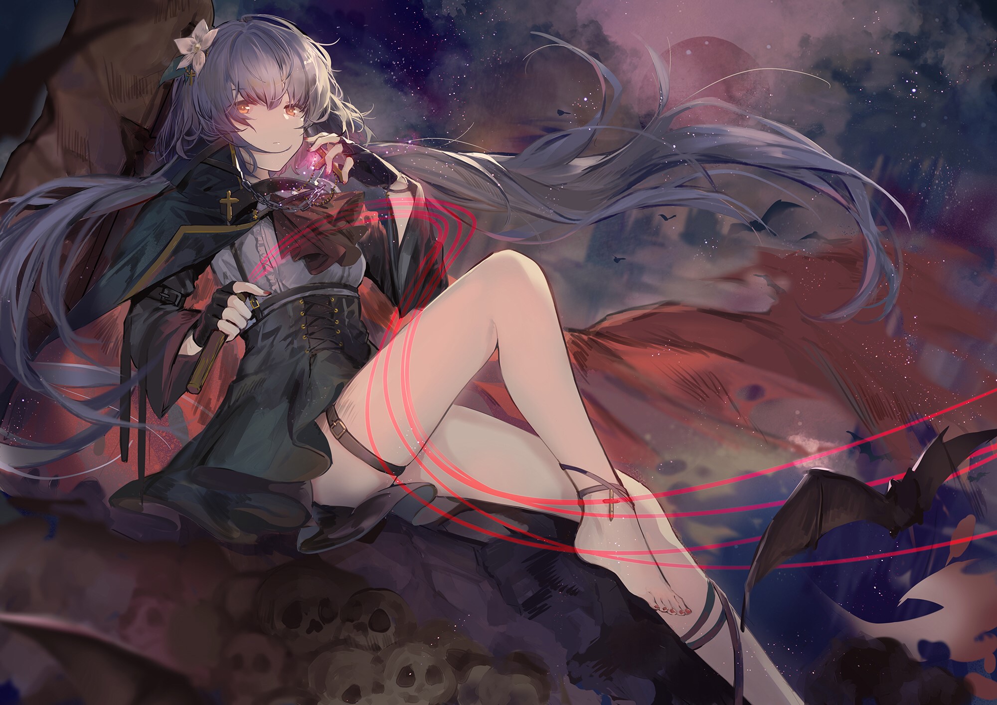Anime girl with long hair and red eyes HD Wallpaper