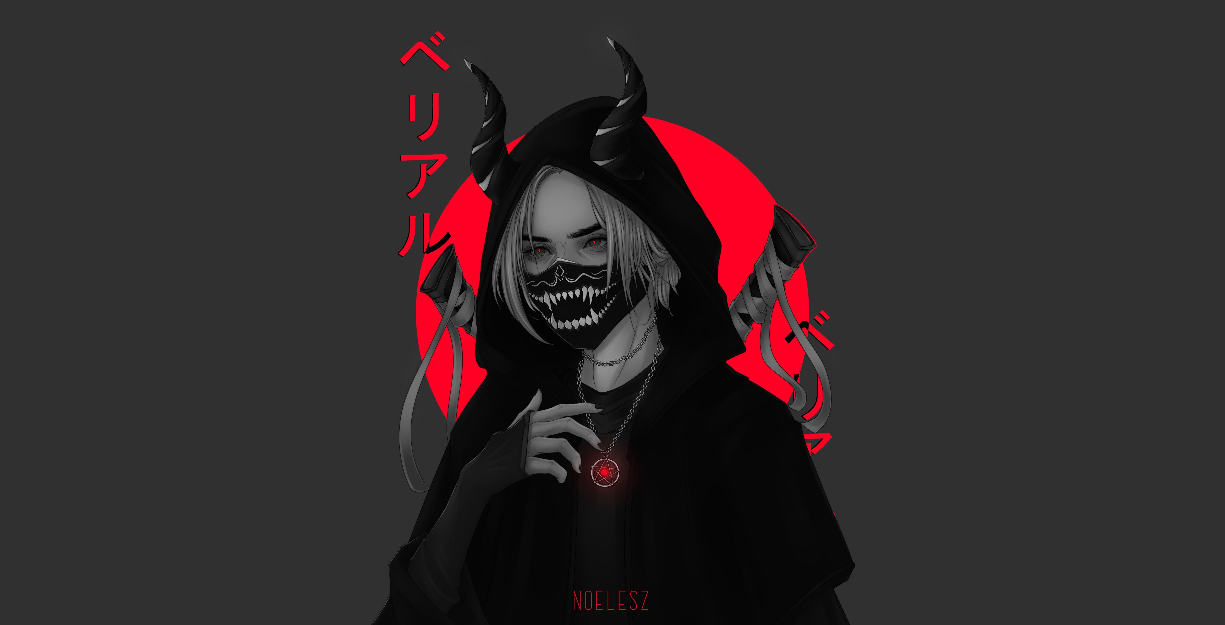 Anime girl with horns and mask HD Wallpaper