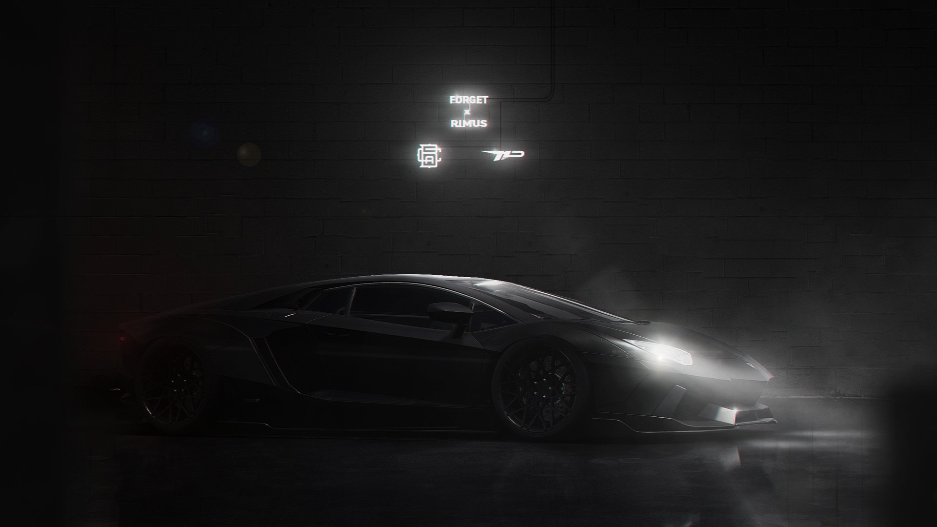 Black Lamborghini Aventador with neon signs HD Wallpaper