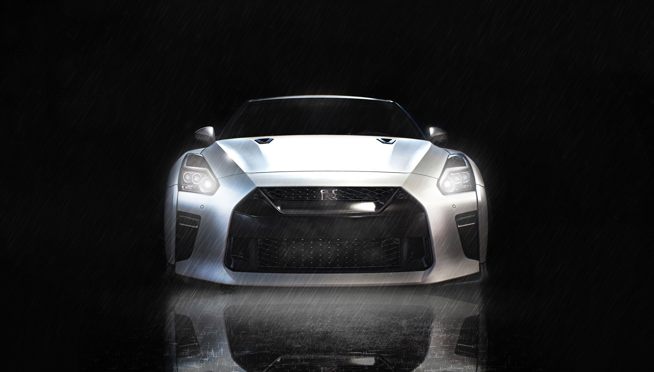 White Nissan GT-R R35 render in rain HD Wallpaper