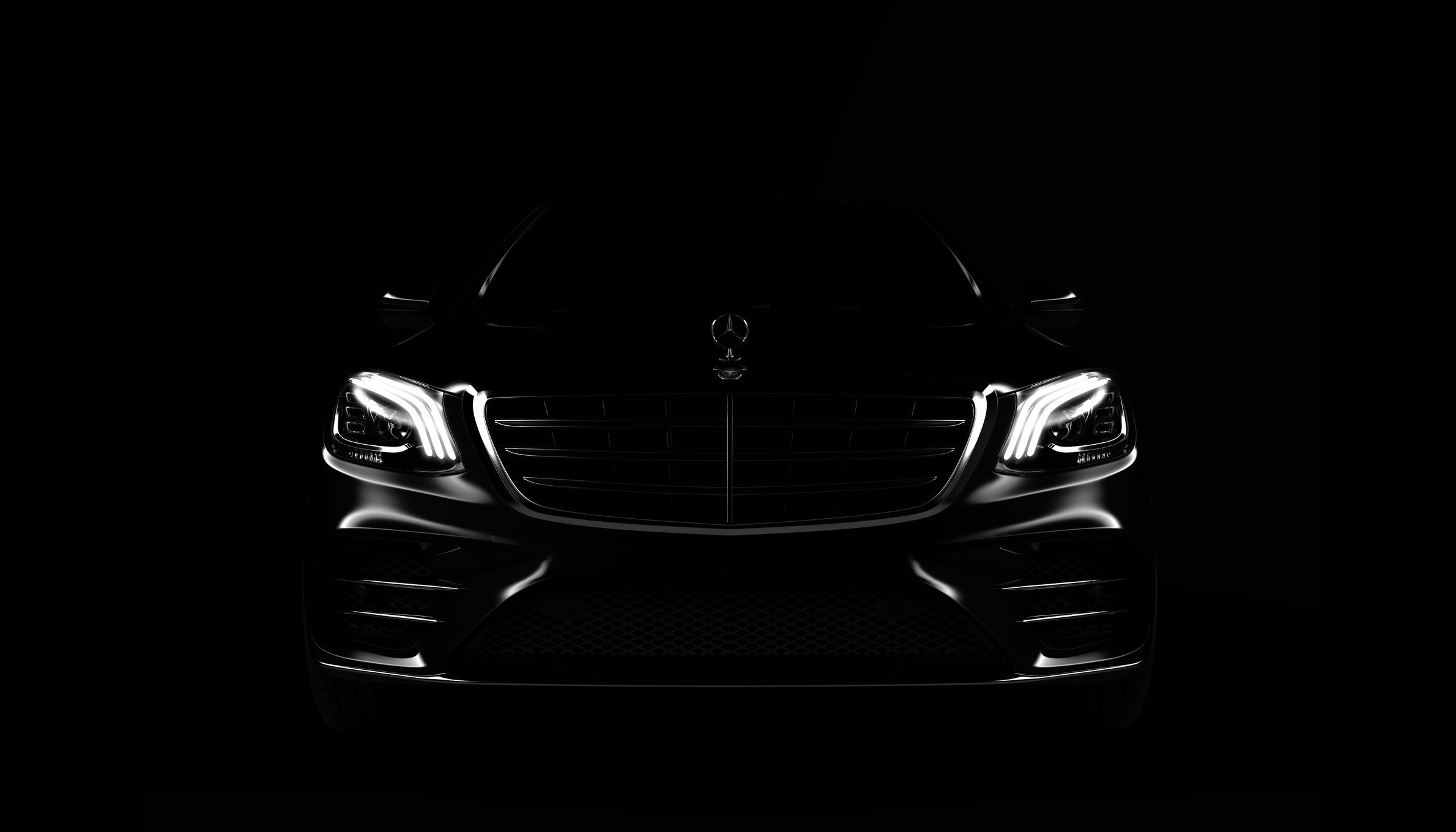 Mercedes-Benz car frontal view in darkness HD Wallpaper