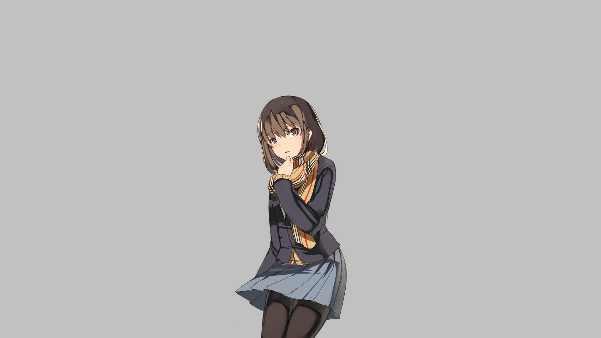 Anime girl with scarf and school uniform HD Wallpaper