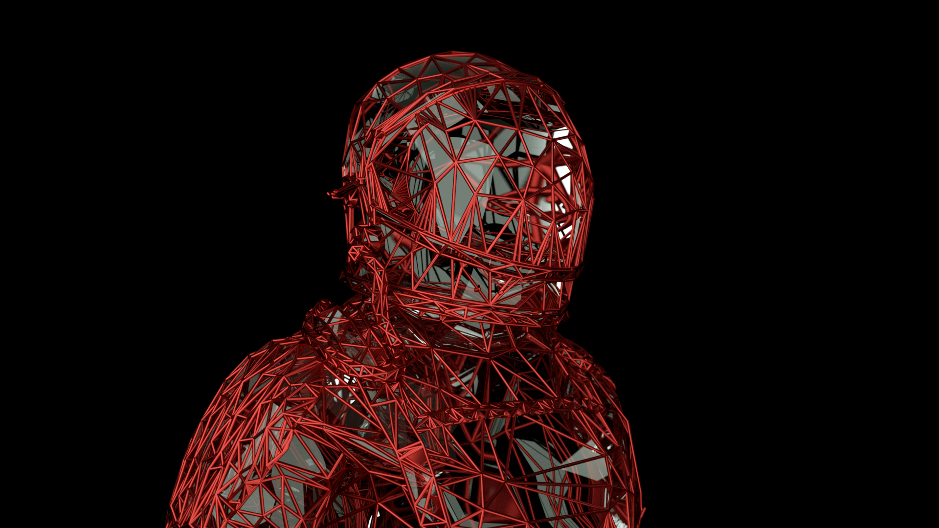 Red wireframe astronaut on black background HD Wallpaper