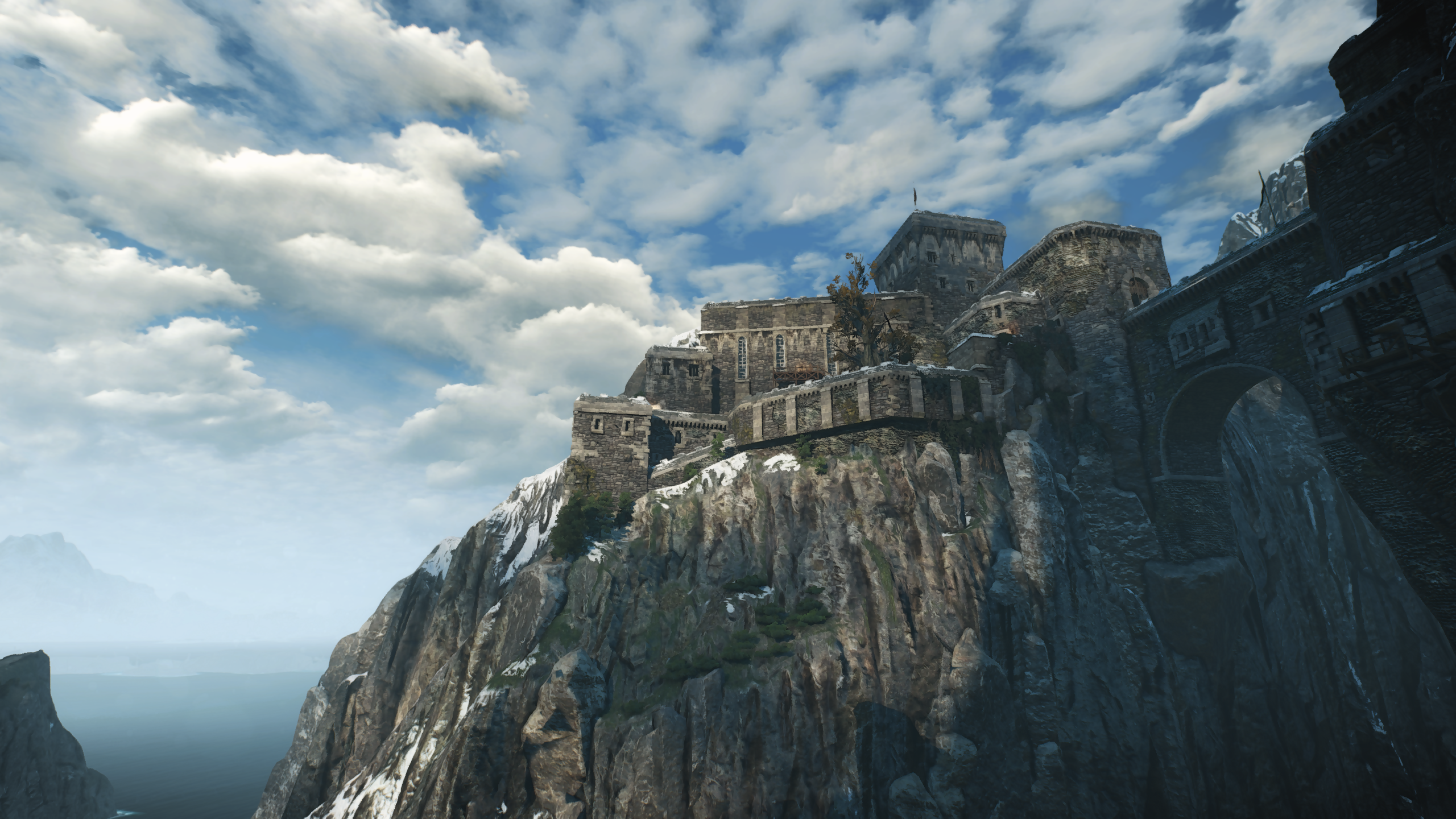 The Witcher 3: Wild Hunt screenshot of a castle on a cliff HD Wallpaper