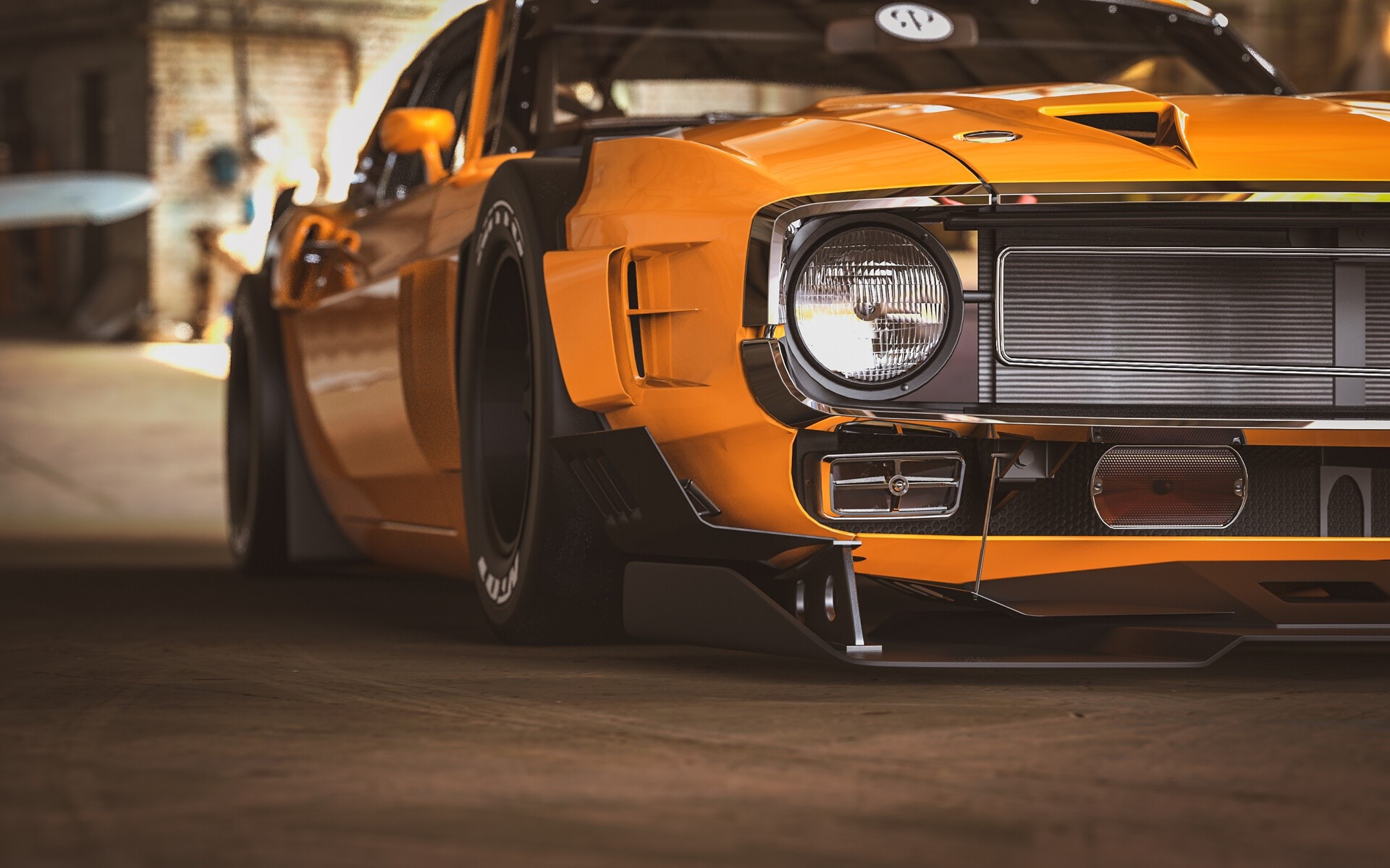 Orange Ford Shelby Mustang Widebody Render HD Wallpaper