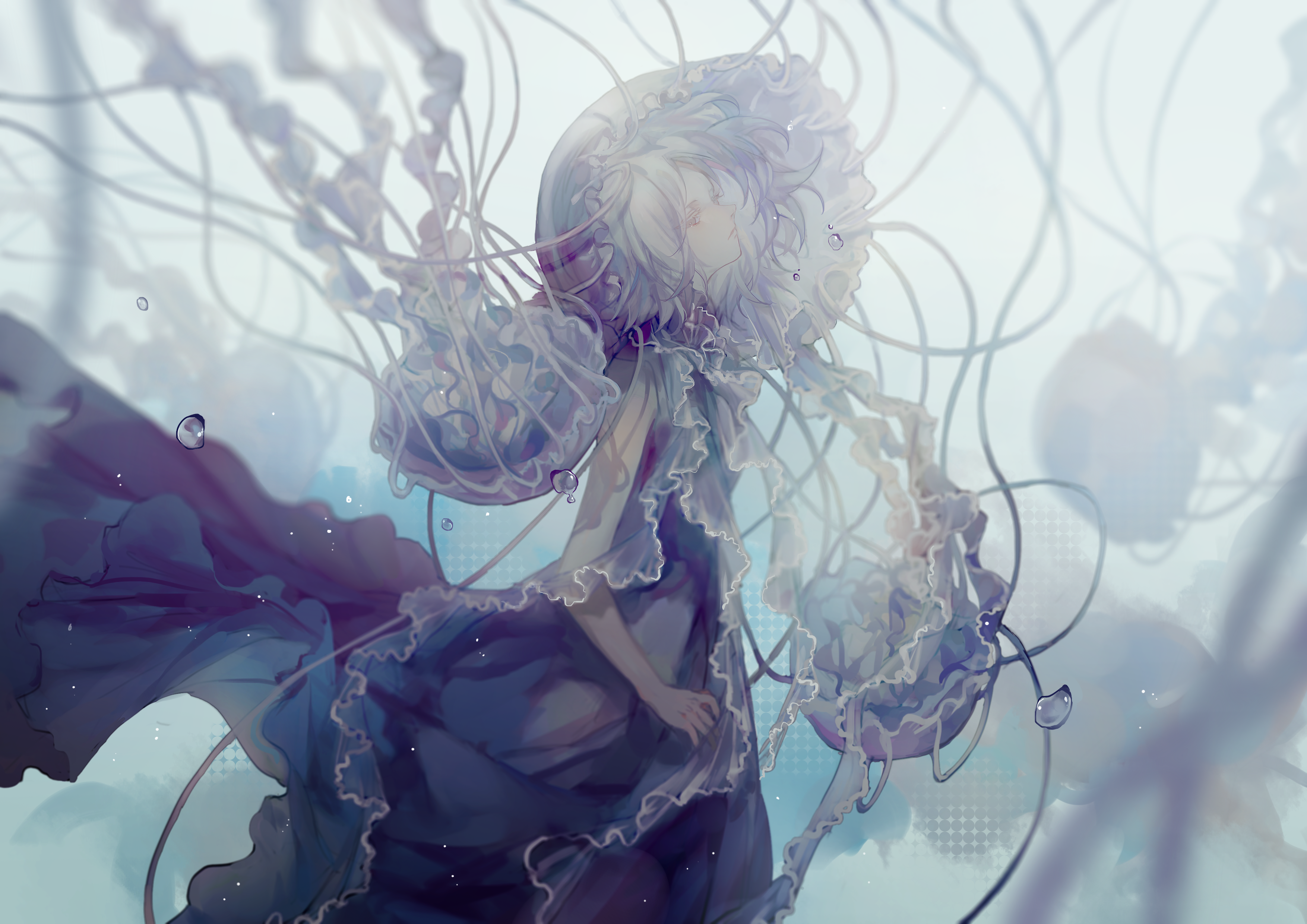 Anime girl with jellyfish tentacles HD Wallpaper