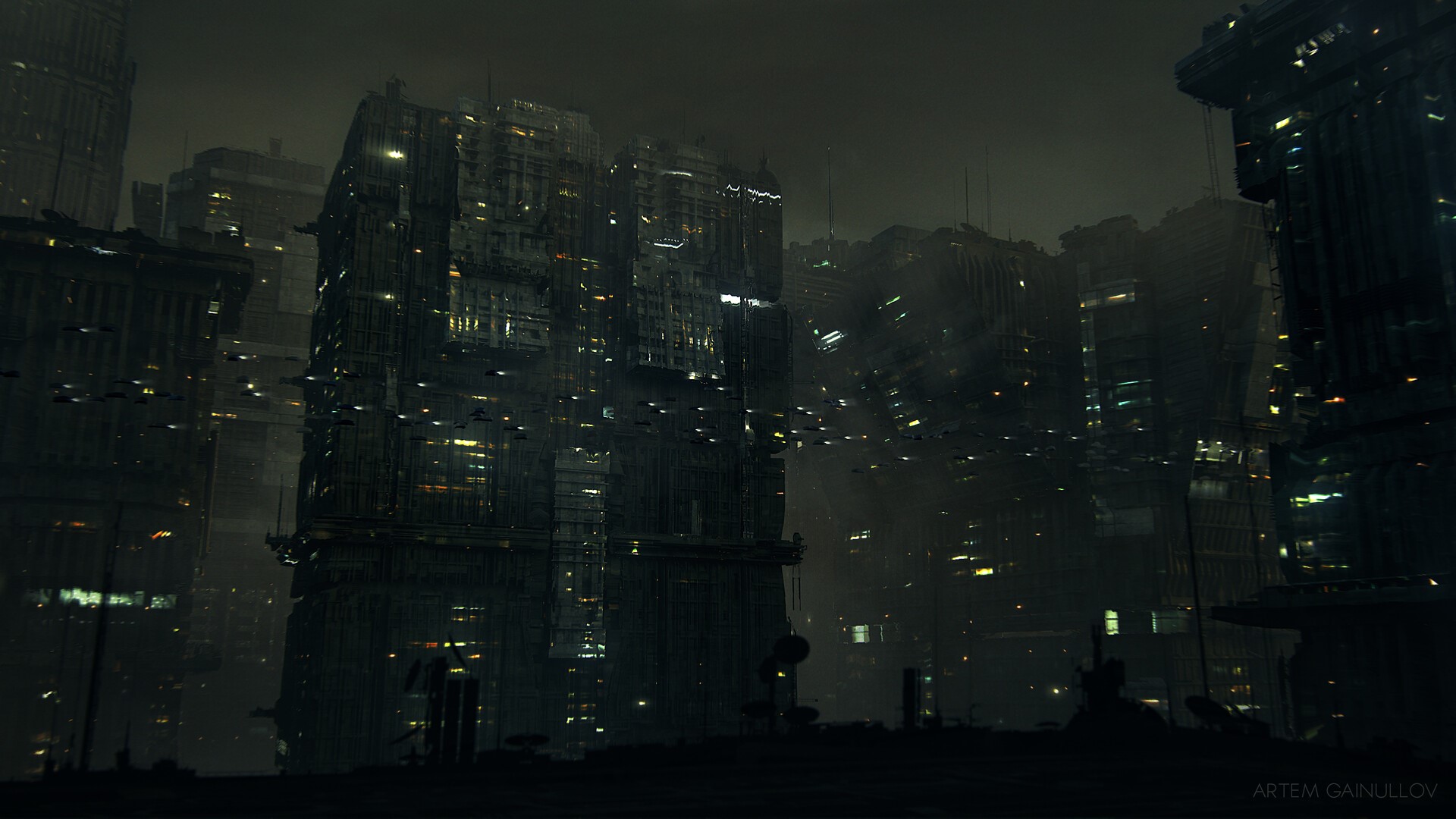 Cyberpunk city artwork by Artem Gainullov HD Wallpaper