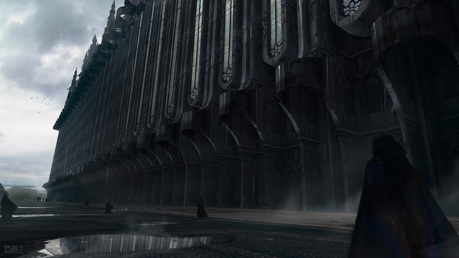 Fantasy art concept of a dark gothic building HD Wallpaper