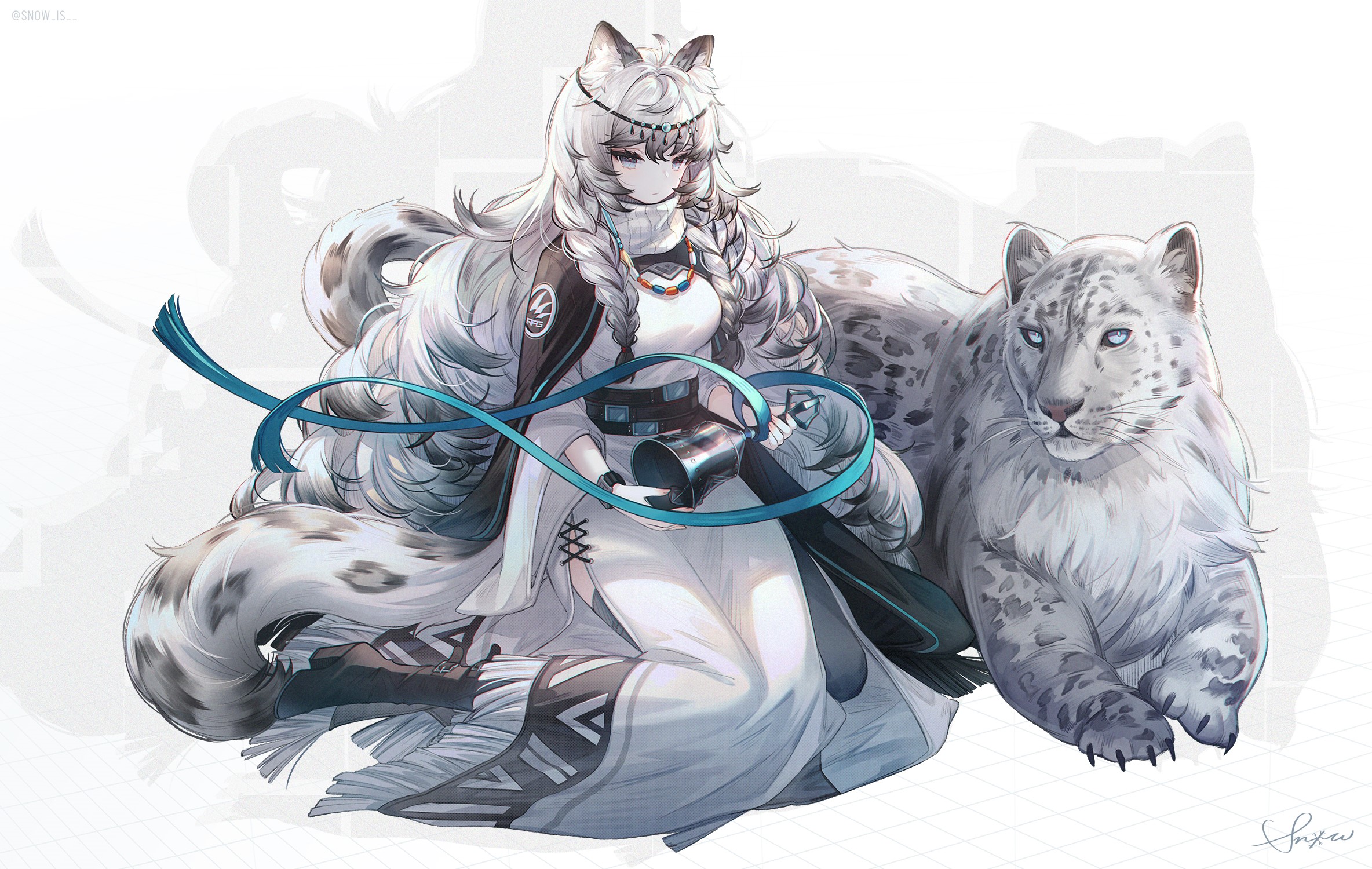 Girl with snow leopard from Arknights HD Wallpaper