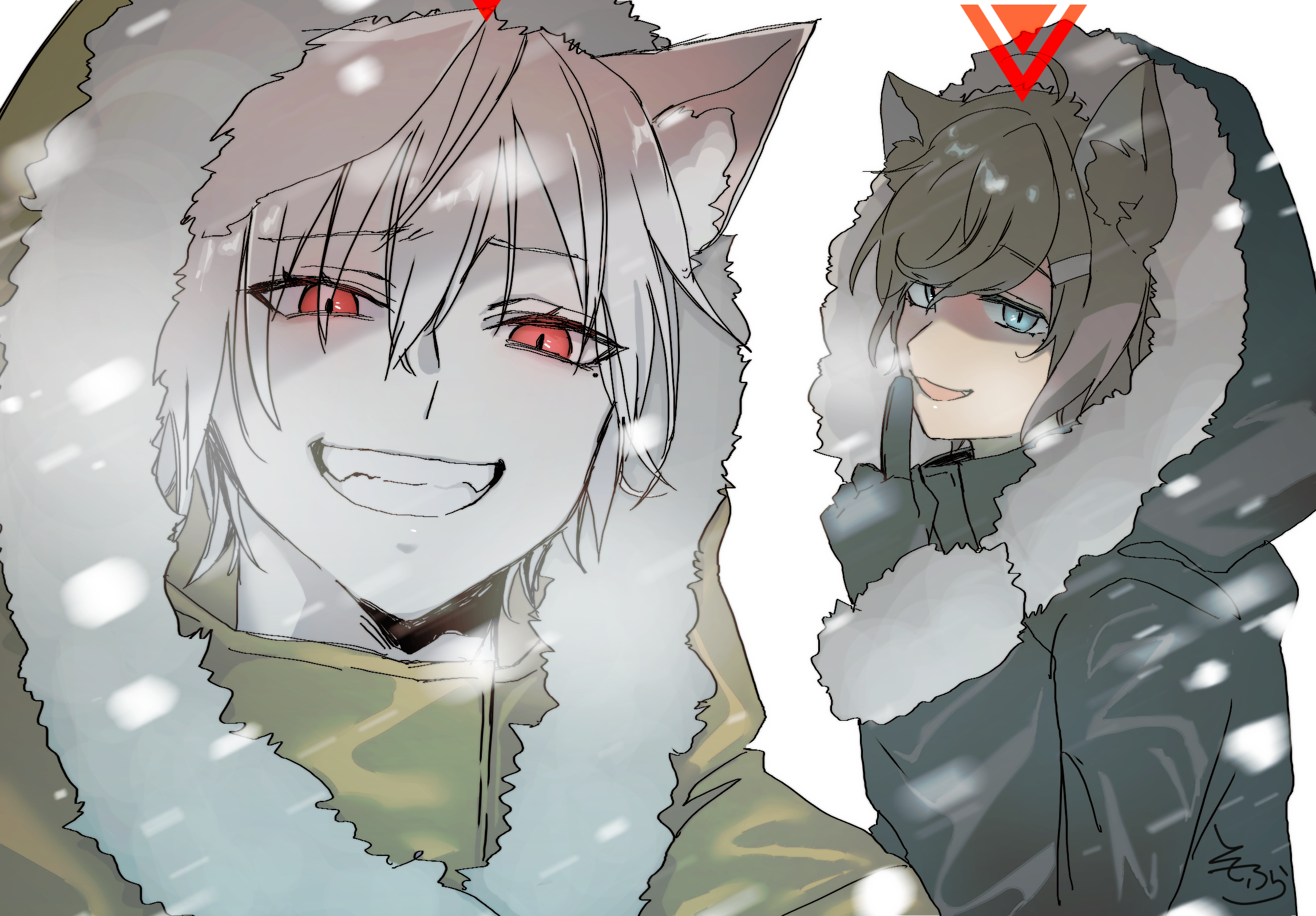 Two anime boys with wolf ears in winter HD Wallpaper