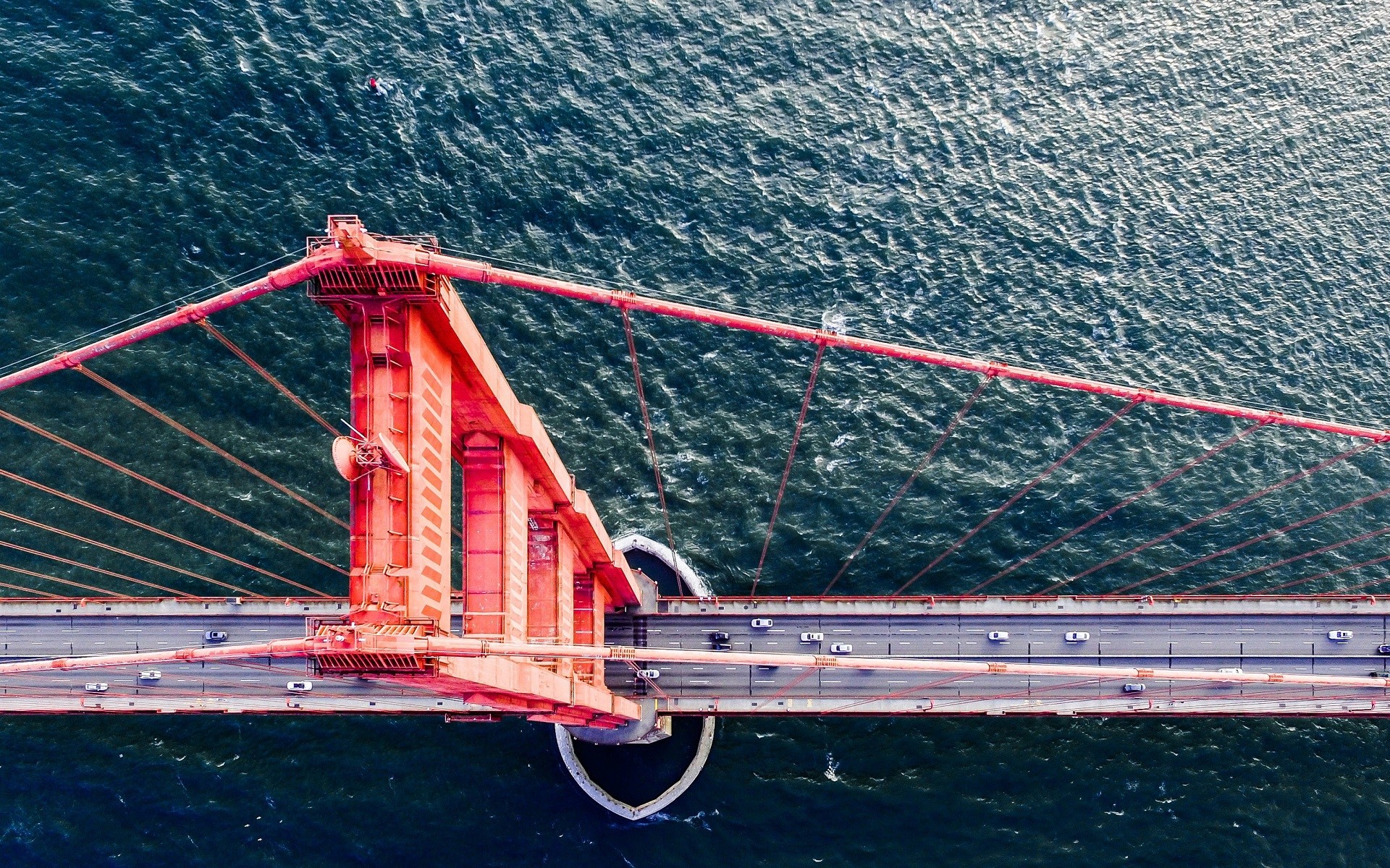 Aerial view of Golden Gate Bridge with cars on road HD Wallpaper