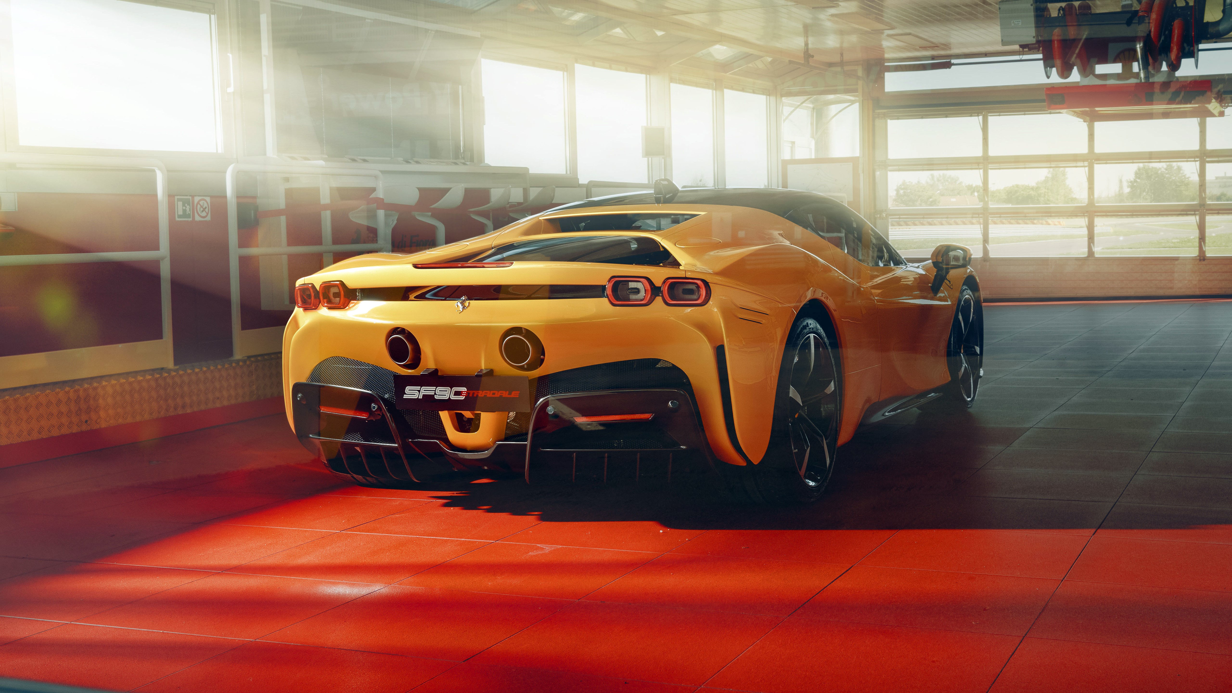 Yellow Ferrari SF90 Stradale in a garage HD Wallpaper