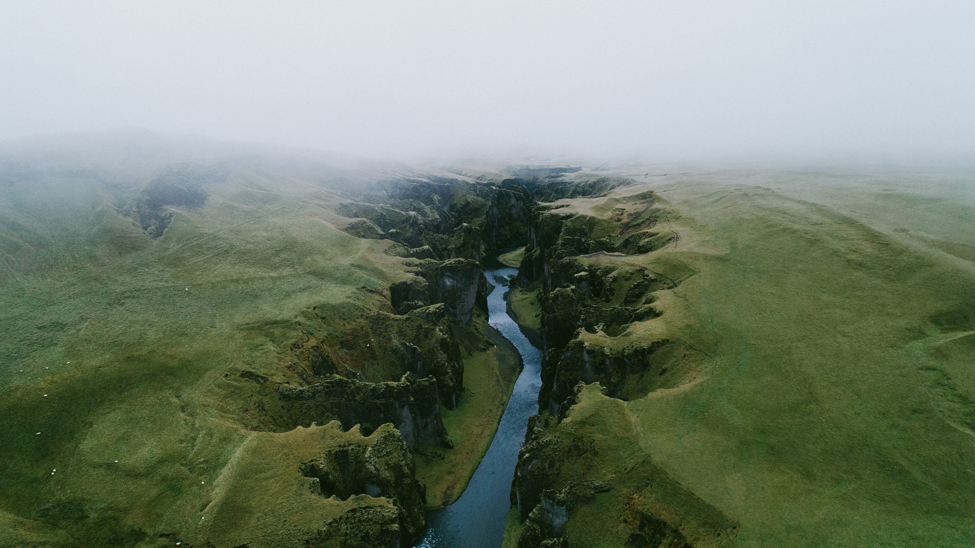 Misty Canyon with River in Iceland HD Wallpaper