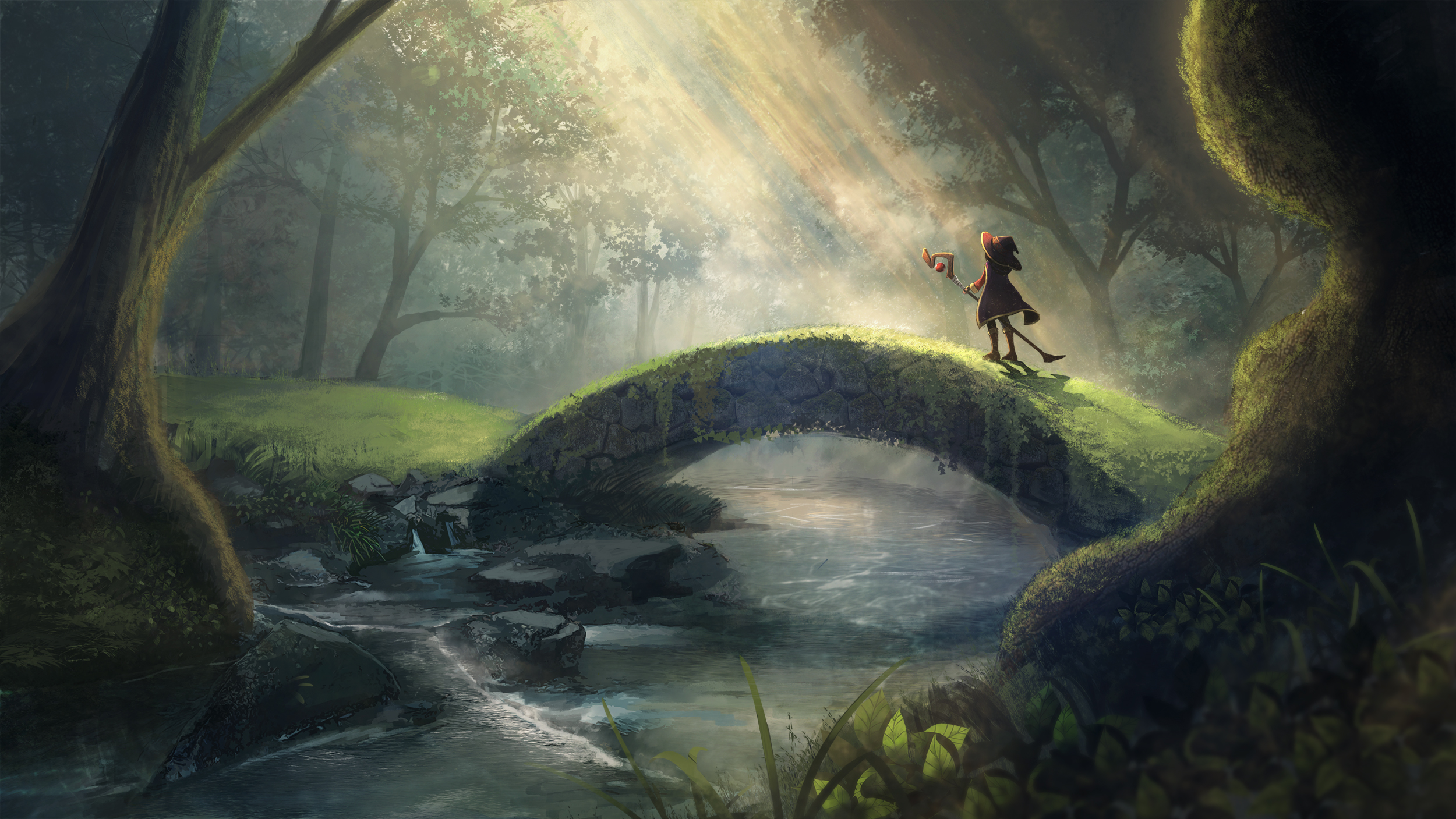 Megumin on Stone Bridge in Forest Light HD Wallpaper