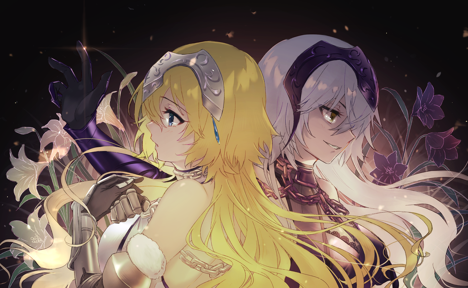 Two anime girls with blonde and white hair HD Wallpaper