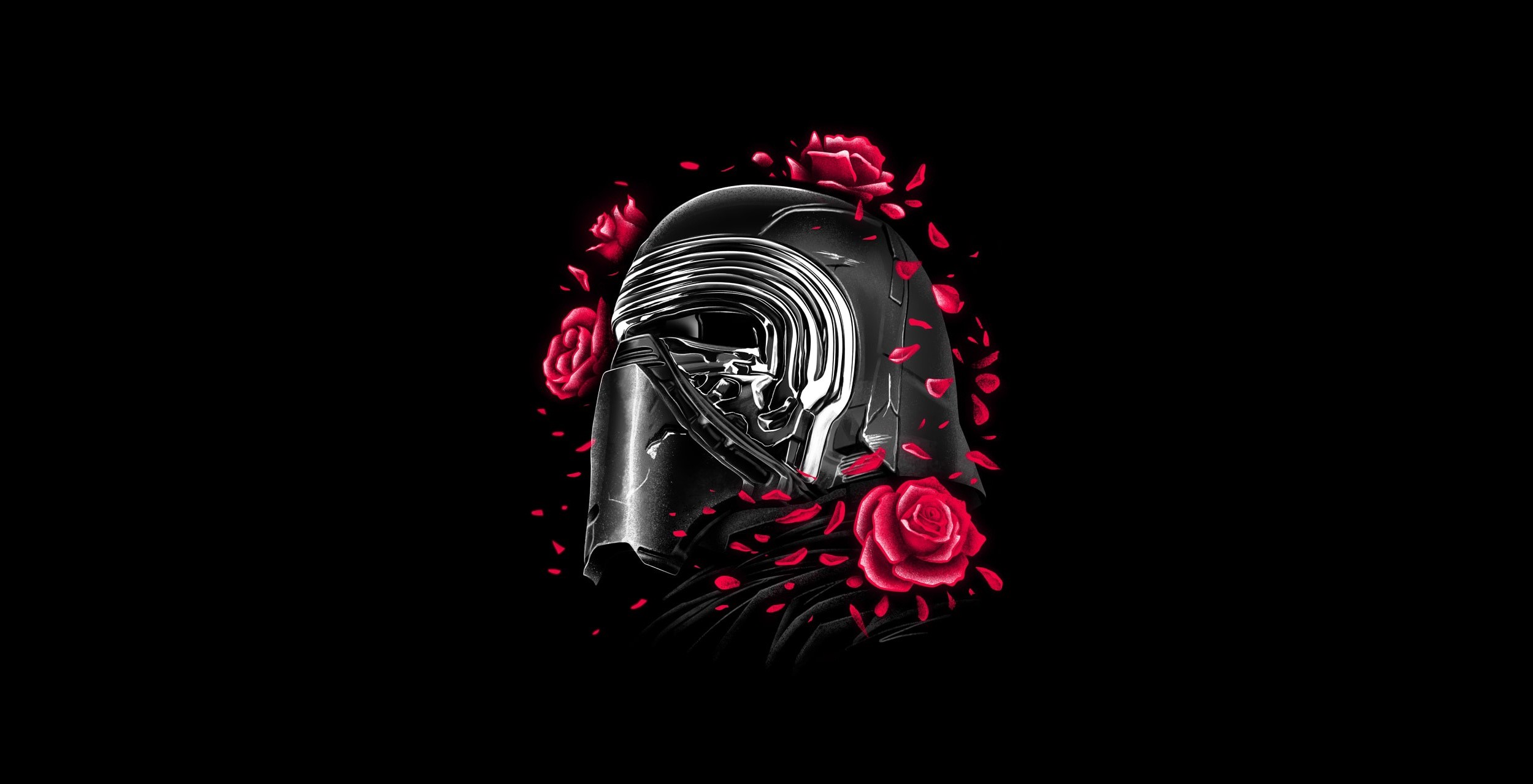 Kylo Ren helmet with red roses artwork HD Wallpaper