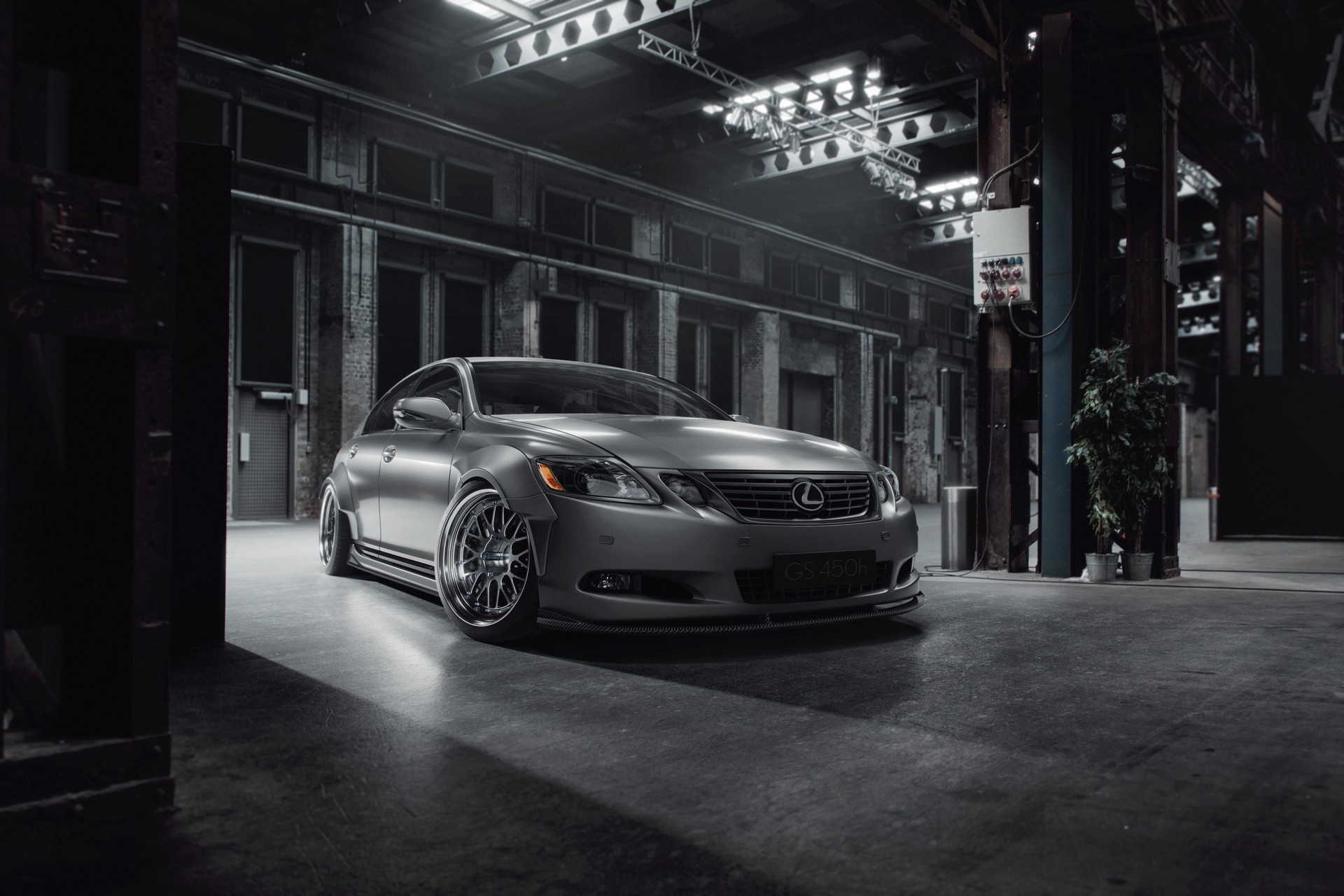 Silver Lexus GS Widebody in Industrial Warehouse HD Wallpaper