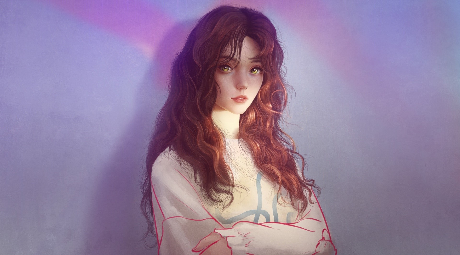 Artwork of a woman with long brown hair HD Wallpaper