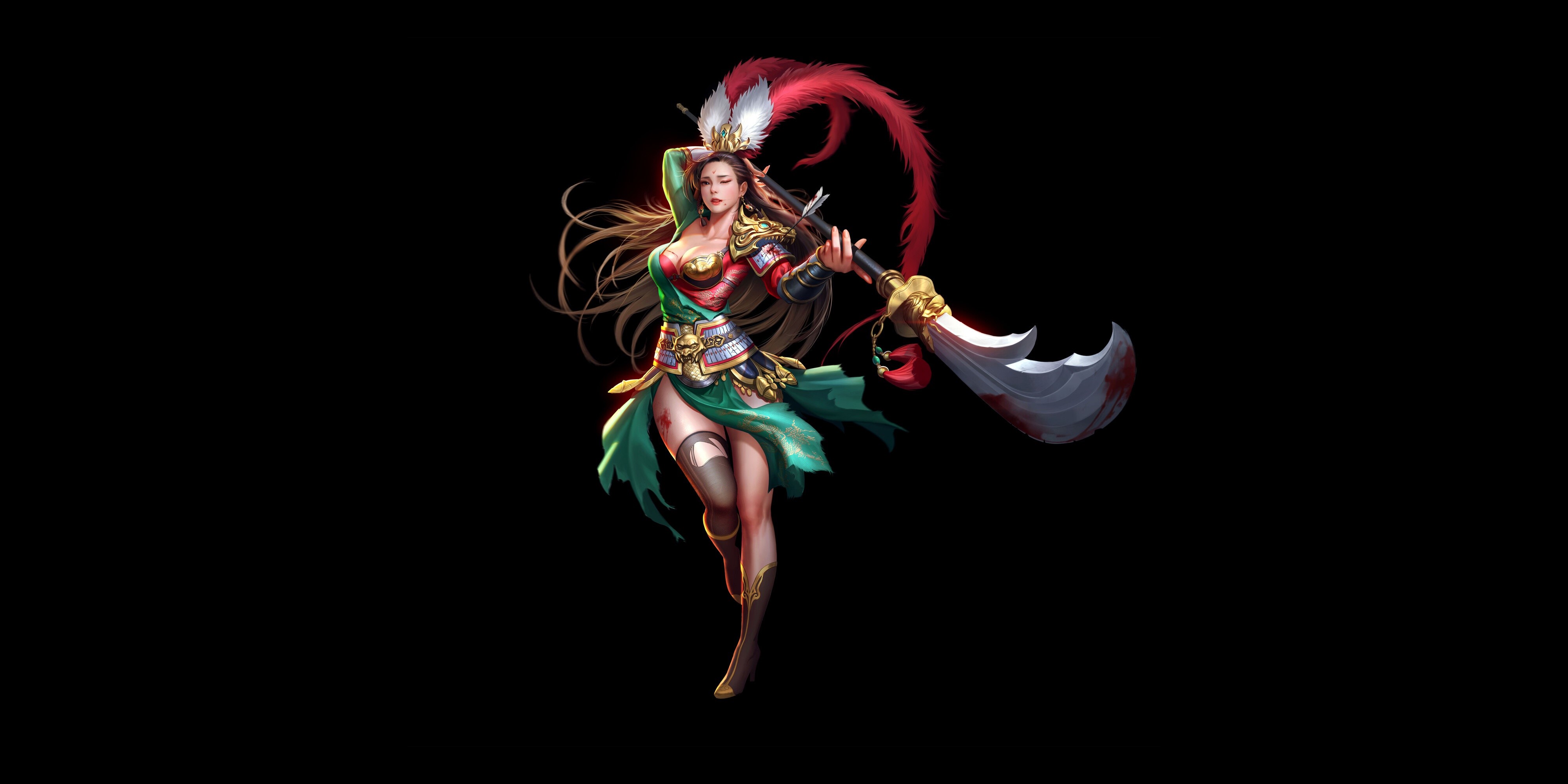 Fantasy warrior woman with a large weapon HD Wallpaper